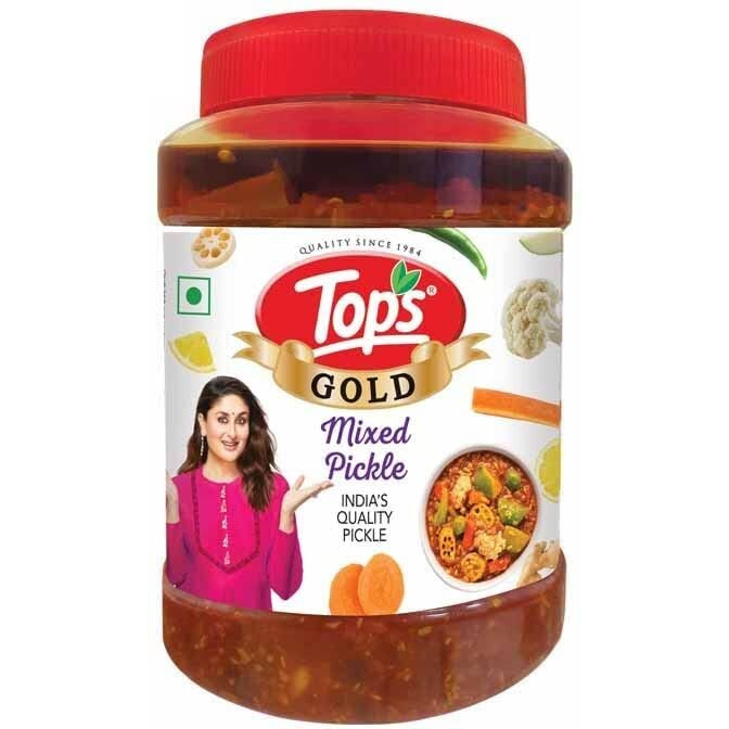 TOPS Gold Mixed Pickle- 900 gm | Perfect blend of nine Farm-Fresh seasonal vegetables and healthy mustard oil prepared from finest mustard seeds.