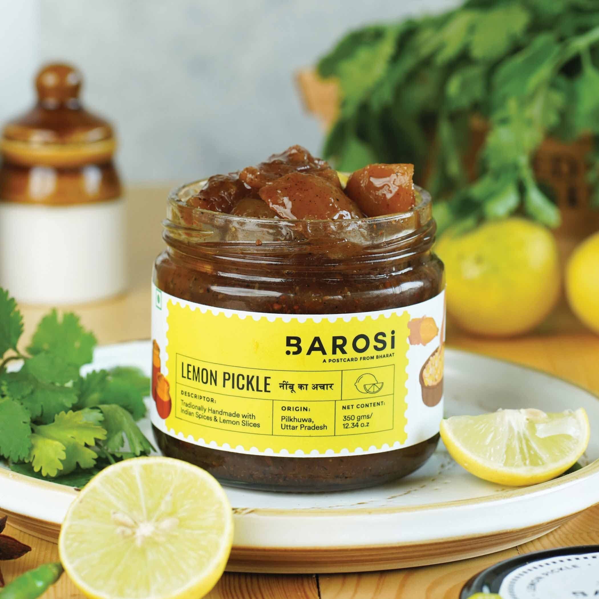 Barosi Lemon Pickle 350 gm, Authentic, Traditional and Handcrafted, Sustainable Glass packaging