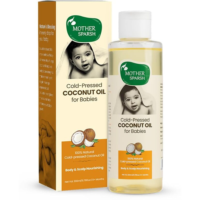 Mother Sparsh Cold Pressed Coconut Oil for Baby Massage, Skin & Hair Care | 100% Natural Baby Oil for New Born | 200ml