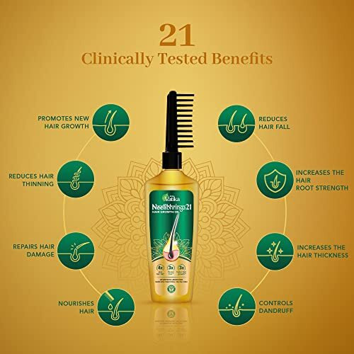 DABUR Vatika Neelibhringa 21 Hair Growth Oil - (100Ml+ 50Ml Extra Free) | 14 Ayurvedic Herbs | Ayurvedic Medicine | 4X Less Hairfall | 3X Thicker Hair | 21 Hair Benefits| With Ergnomic Comb Applicator