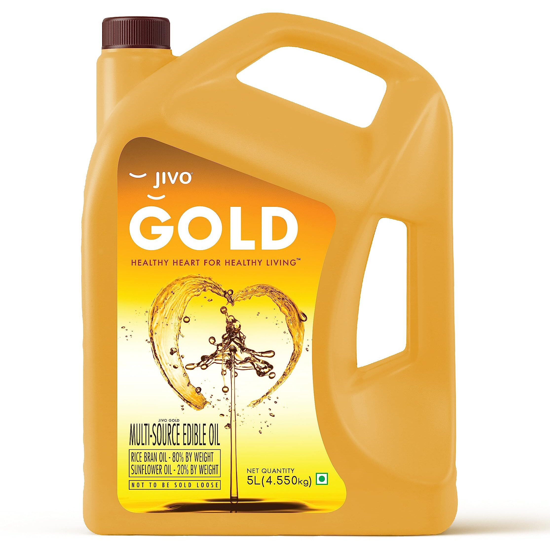 Jivo Gold Refined Oil|Blend of Rice Bran oil & Sunflower oil|Cooking oil|Pro Healthy Lifestyle Edible Oil 5 litre