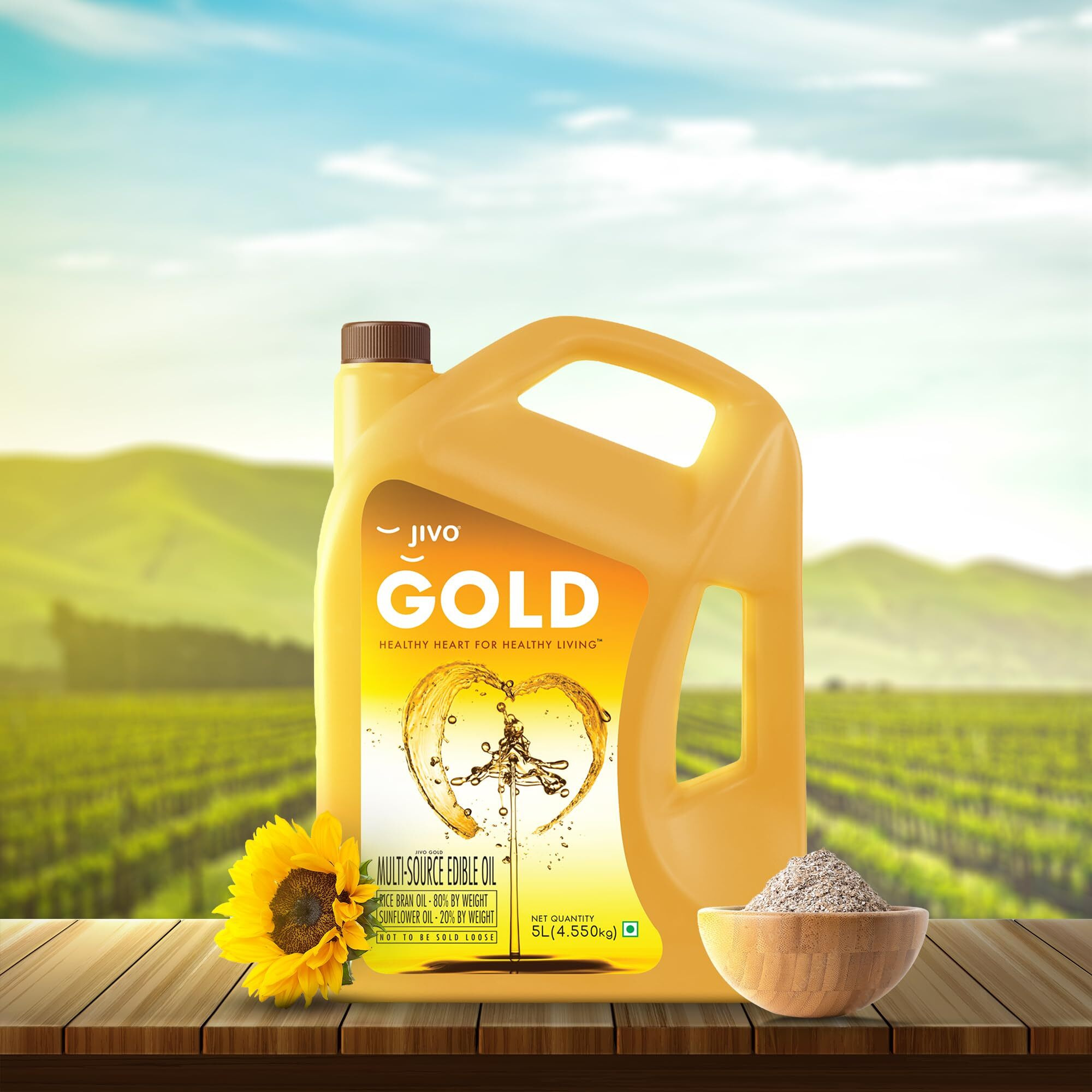 Jivo Gold Refined Oil|Blend of Rice Bran oil & Sunflower oil|Cooking oil|Pro Healthy Lifestyle Edible Oil 5 litre