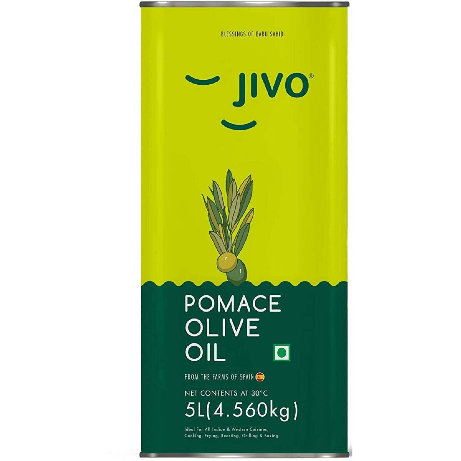 Jivo Pomace Cooking Edible Olive Oil 5 Litre Tin | Recommendable for Roasting, Frying, Baking All type of Cuisines| Healthy Cooking Oil for Daily use (Pack of 1)