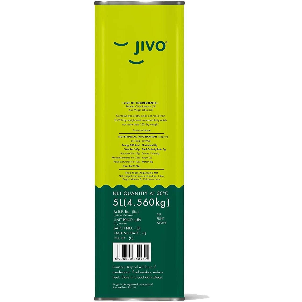 Jivo Pomace Cooking Edible Olive Oil 5 Litre Tin | Recommendable for Roasting, Frying, Baking All type of Cuisines| Healthy Cooking Oil for Daily use (Pack of 1)