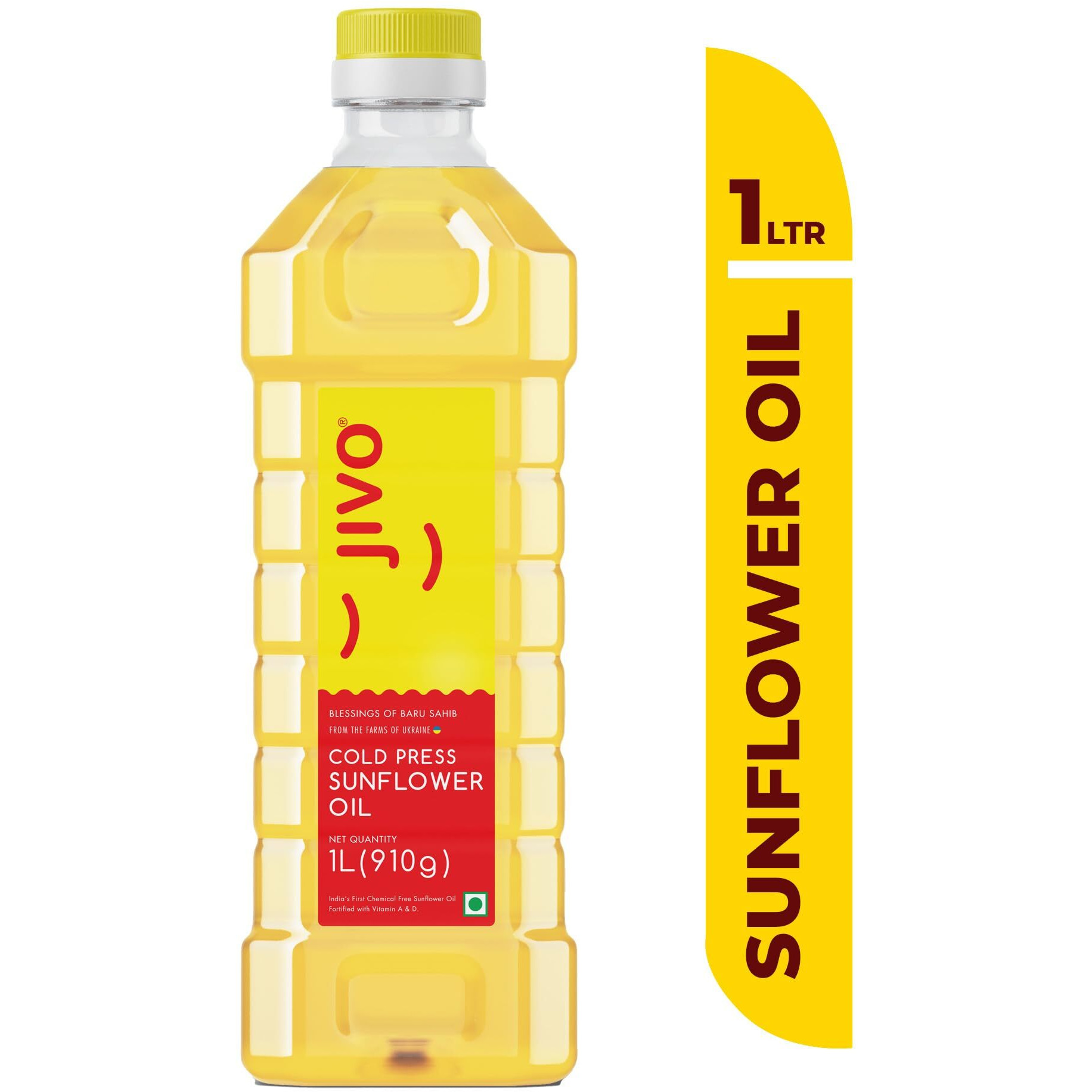 Jivo Cold Pressed Chemical Free Sunflower Oil |For Roasting, Frying, Baking All types of Cuisines |High in Antioxidants, Tasteful and Healthy| 1 Litre (Pack of 1)