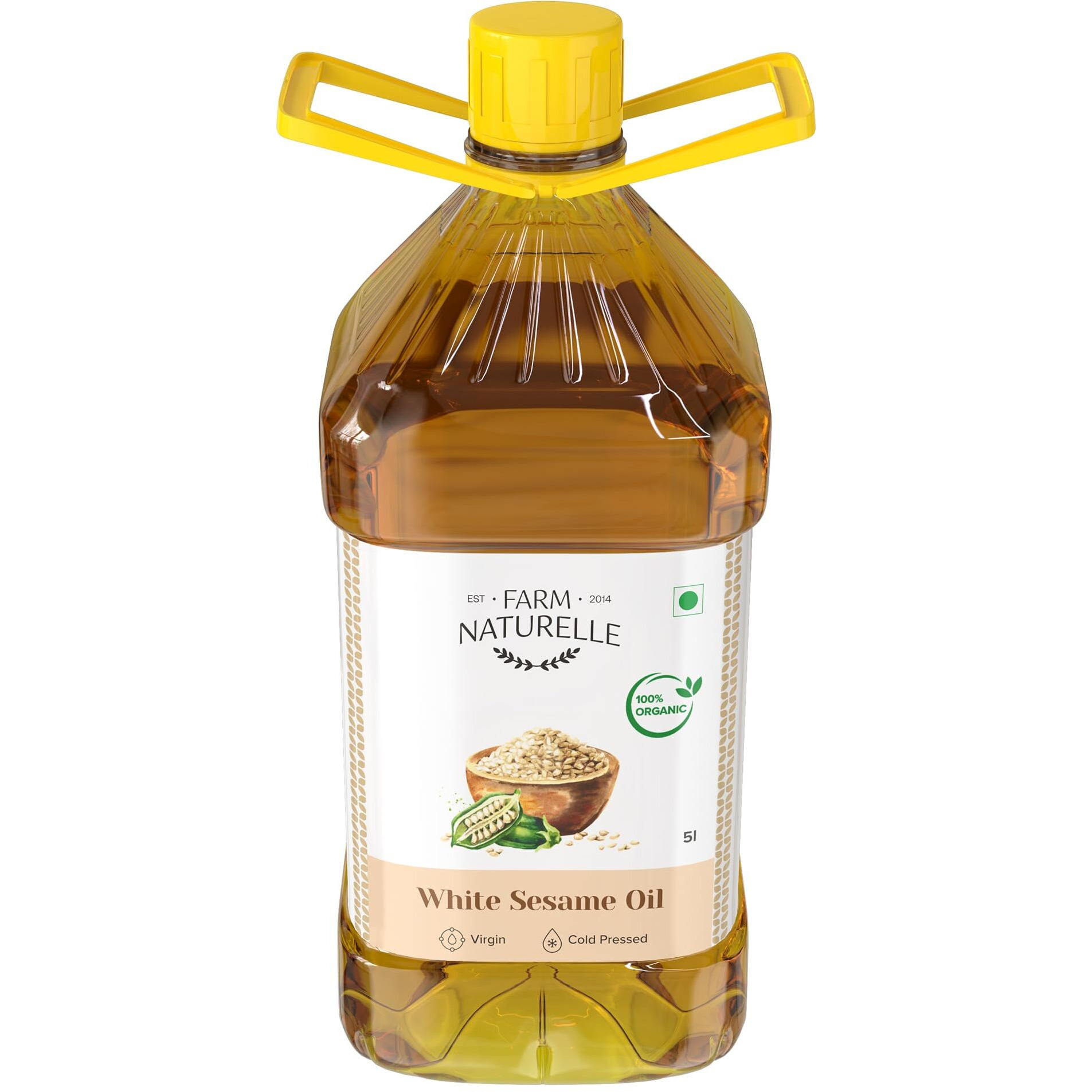 Farm Naturelle - 5L Virgin Cold Pressed Sesame/Gingelly Oil | Virgin, Chekku/Ghani Cooking Oil 5 LTR