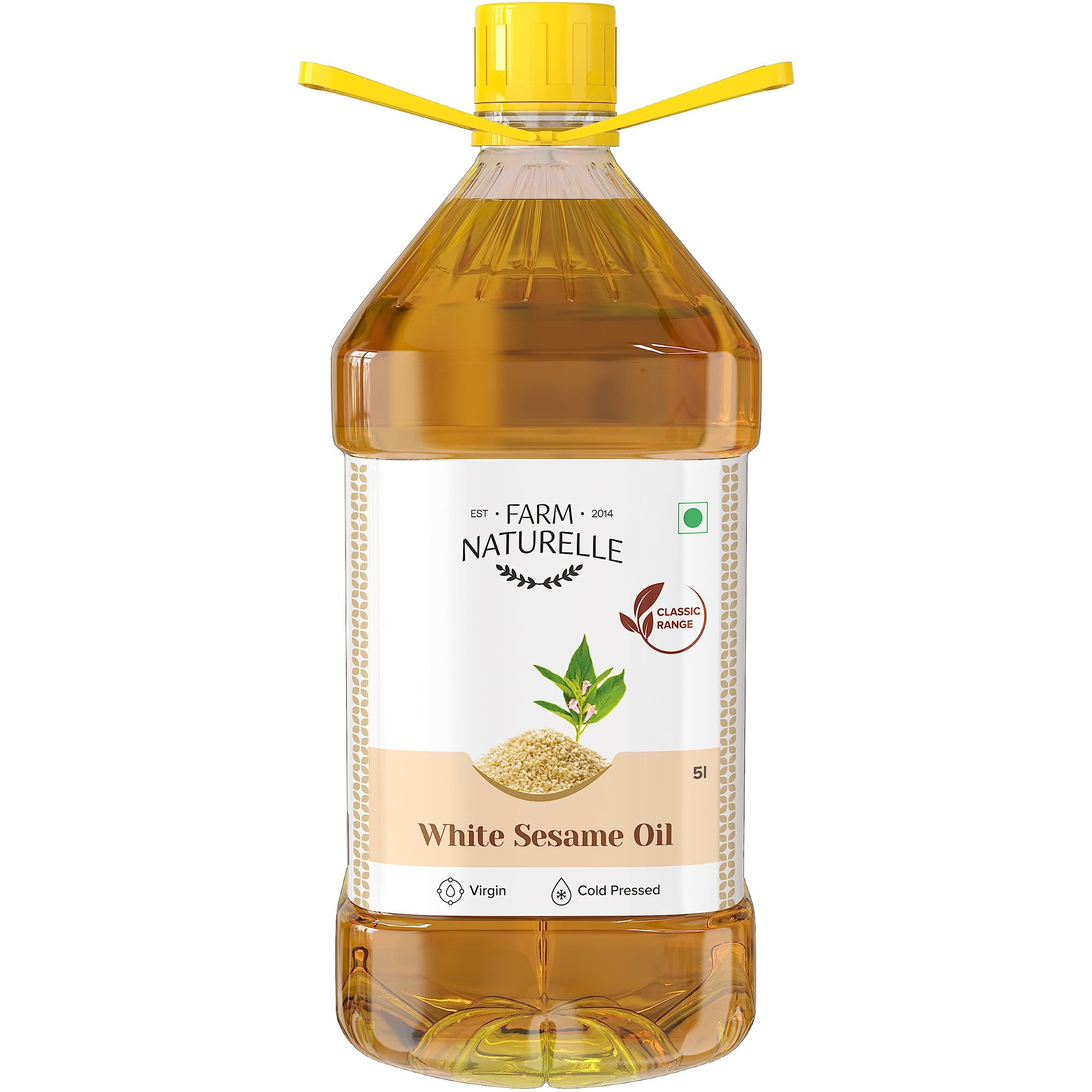 Farm Naturelle - 5L Virgin Cold Pressed Sesame/Gingelly Oil | Virgin, Chekku/Ghani Cooking Oil 5 LTR