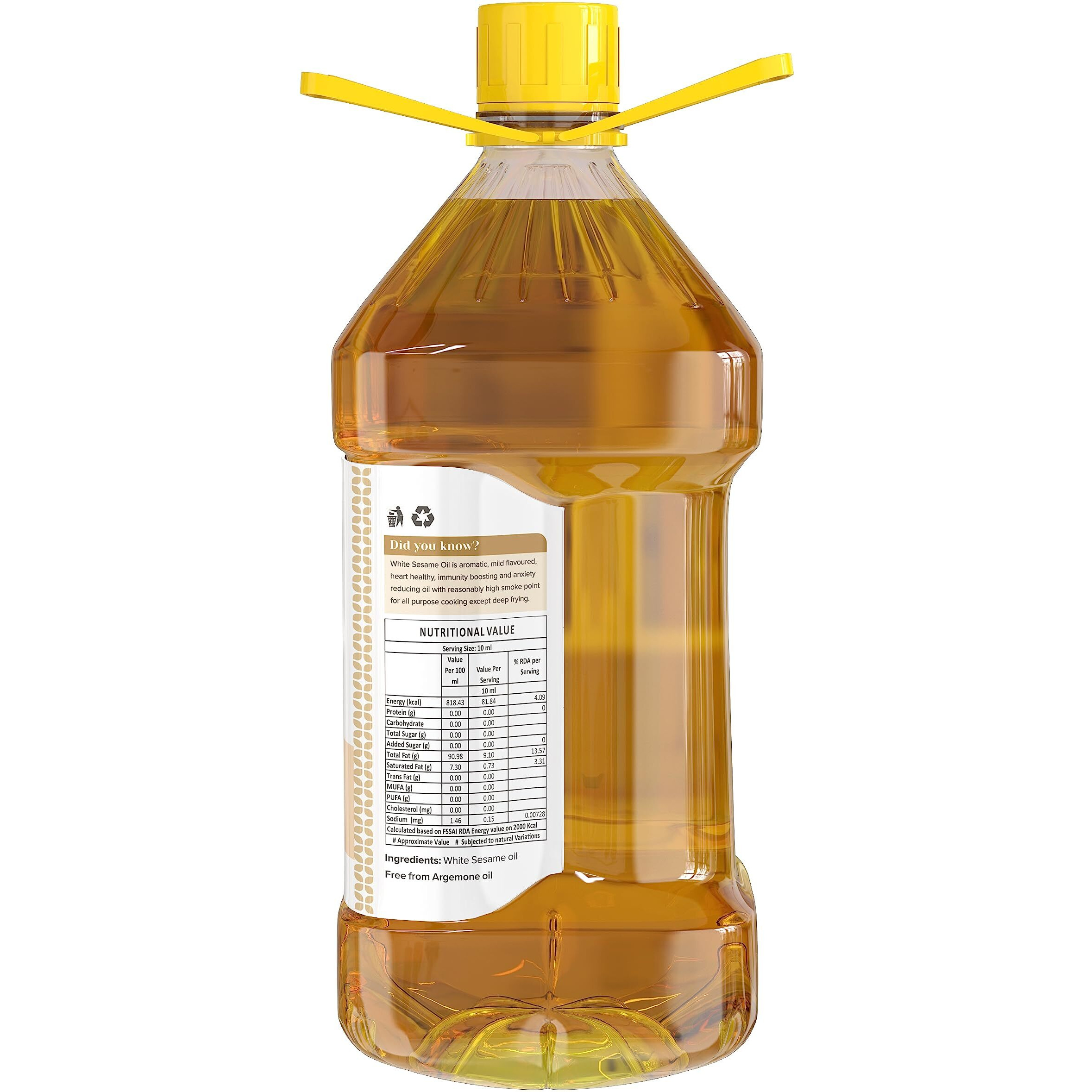 Farm Naturelle - 5L Virgin Cold Pressed Sesame/Gingelly Oil | Virgin, Chekku/Ghani Cooking Oil 5 LTR