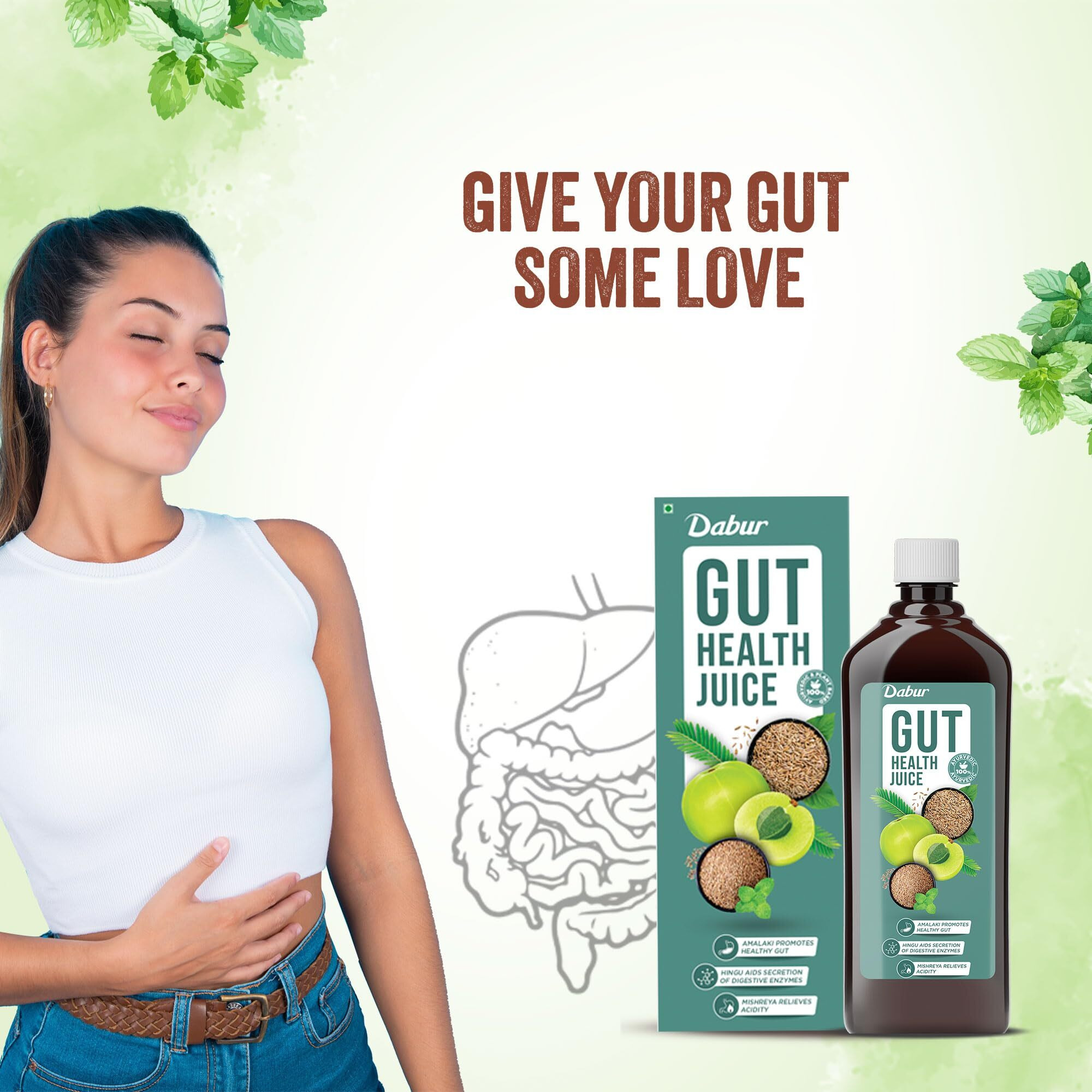 Dabur Gut Health Juice - 1L | 100% Natural & Ayurvedic | All in one Digestive-Care Solution | No Artificial Colors, Flavours & Sugars | Improves Gut Health