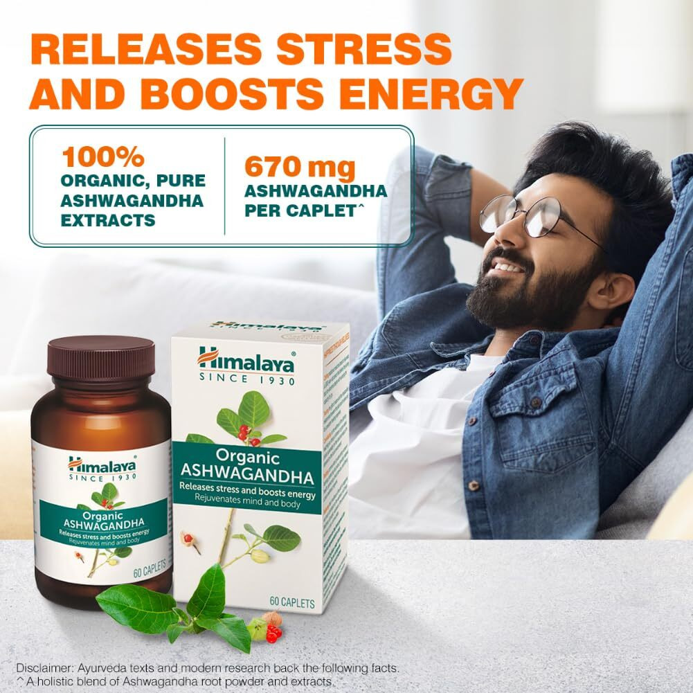 Himalaya Organic Ashwagandha 670mg |Helps Release Stress | Rejuvenates Mind and Body | General Wellness | Pack of 60