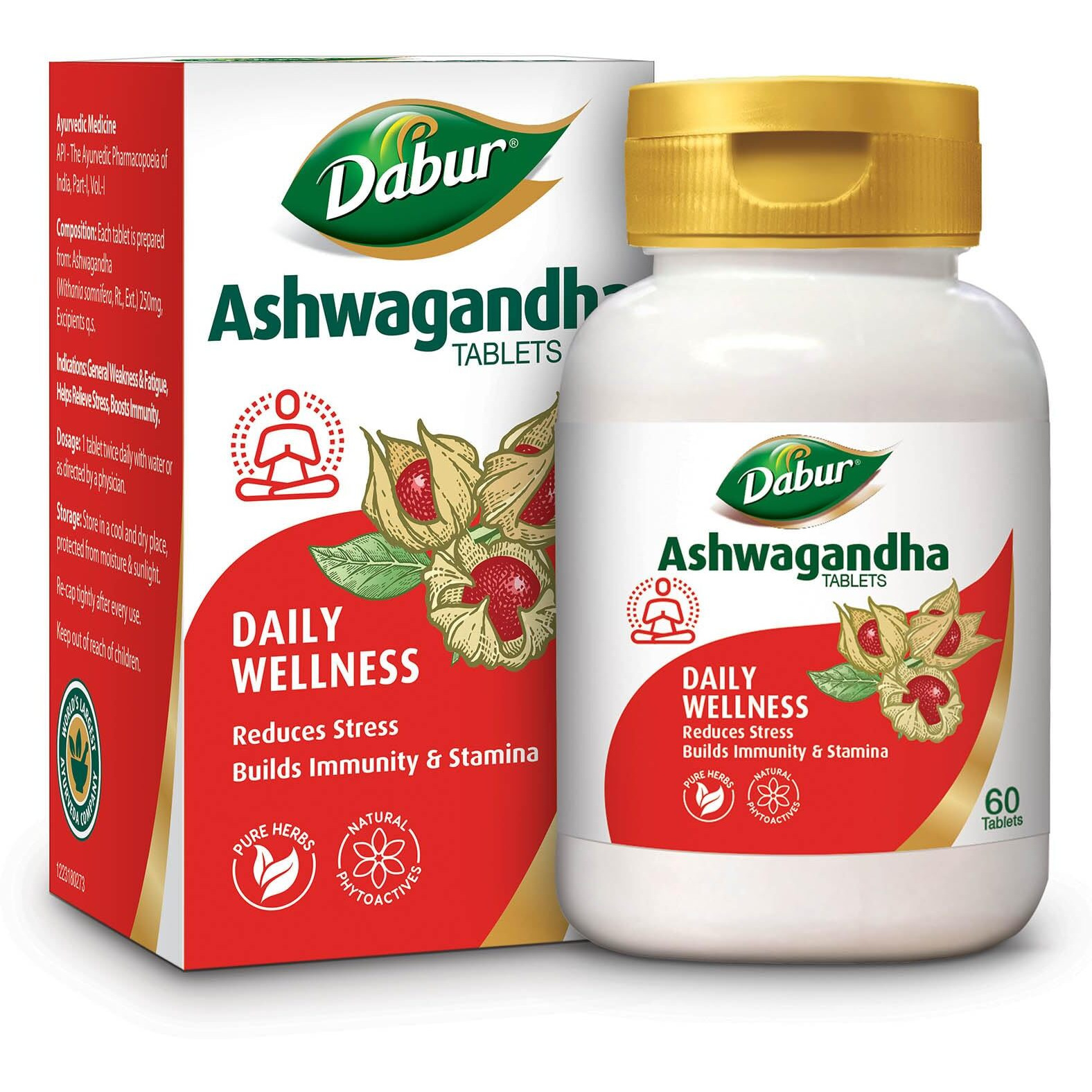 Dabur Ashwagandha Tablets - 60 tabs | General Wellness Tablets | Stress Relief | Rich in Antioxidants | Immunity Booster | Rich in Antioxidants | Rejuvenates Body