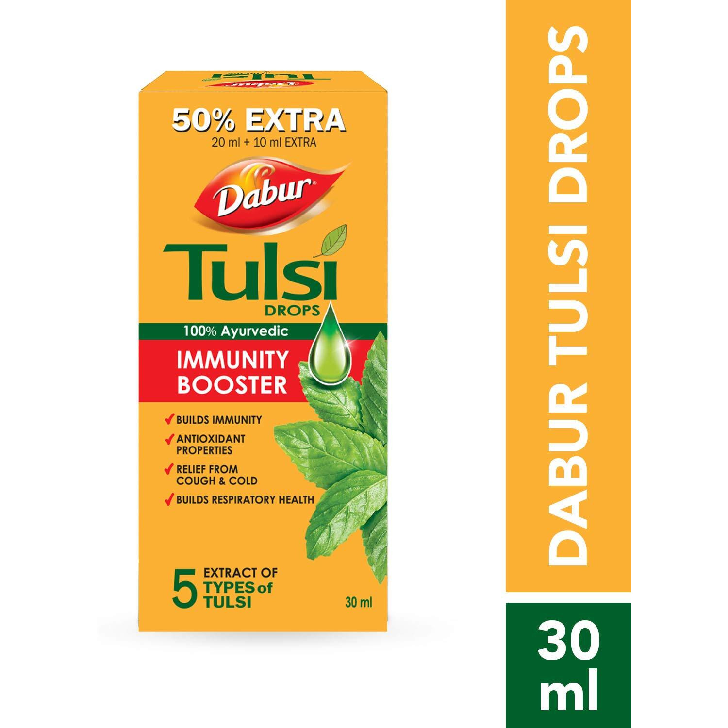 Dabur Tulsi Drops  30ml (20ml + 10ml Free) | Contains Extracts of 5 Rare Tulsi | Boosts Immunity | Cough And Cold Relief | 100% Ayurvedic | Builds Respiratory Health