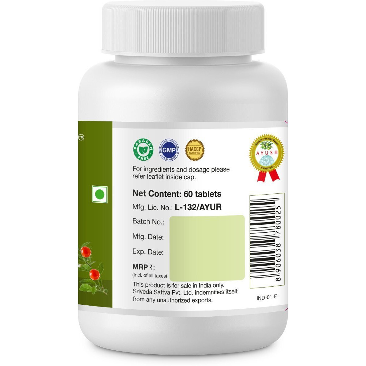 Sri Sri Tattva Ashwagandha 500Mg Tablet - 60 Count