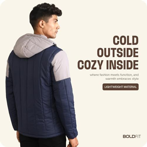 Boldfit Mens Polyester Standard Length Padded Jacket (BomberJacket505 Large_Bluegrey)