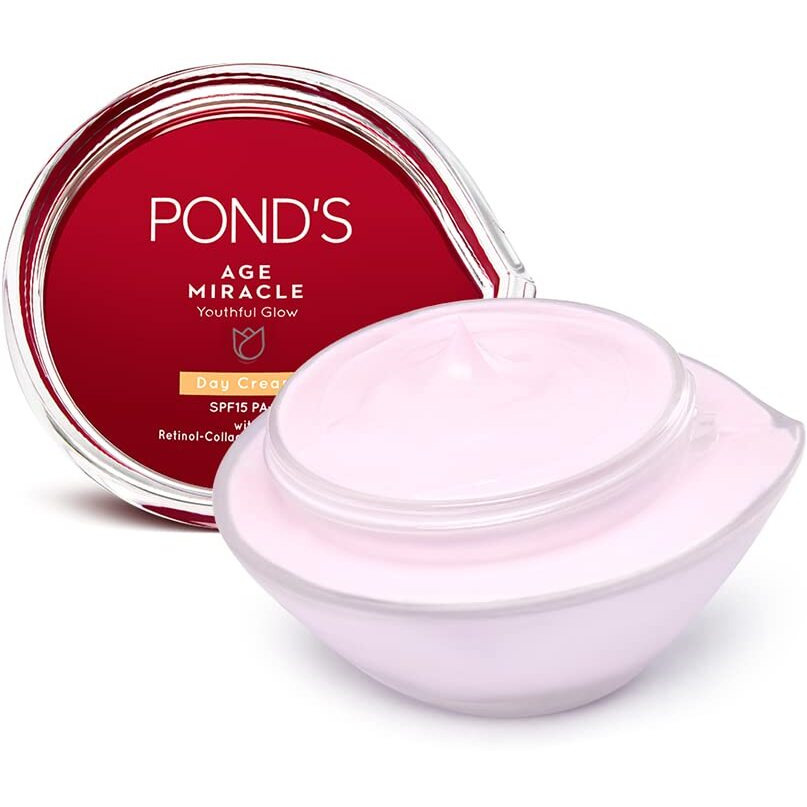 Ponds Age Miracle Youthful Glow Day Cream with SPF 15 PA++, Anti-Ageing Cream, With 10% Retinol-Collagen B3 Complex, Reduce Fine Lines & Combat Sagging Skin, 50g