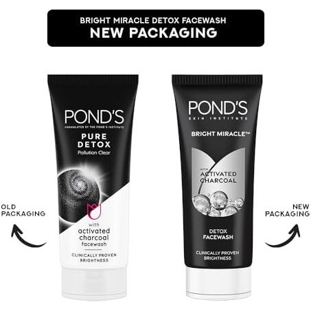 PONDs Pure Detox, Facewash, 200G, For Fresh, Glowing Skin, With Activated Charcoal, Daily Exfoliating & Brightening Cleanser, Pollution Clear Face Wash