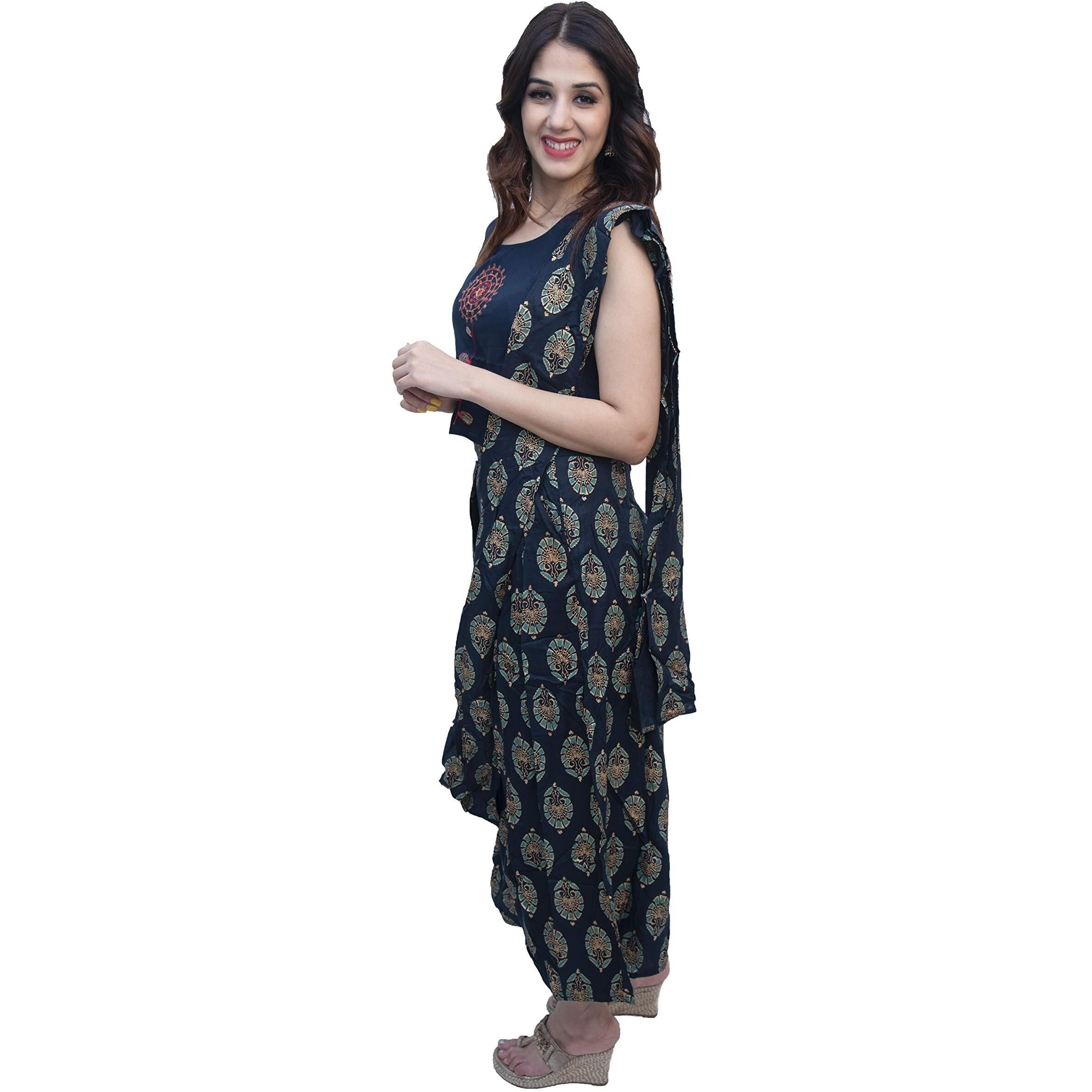 Vahson Indo Western Printed Regular Fit Sleeveless Rayon Blue Palazzo Pant One Minute Saree