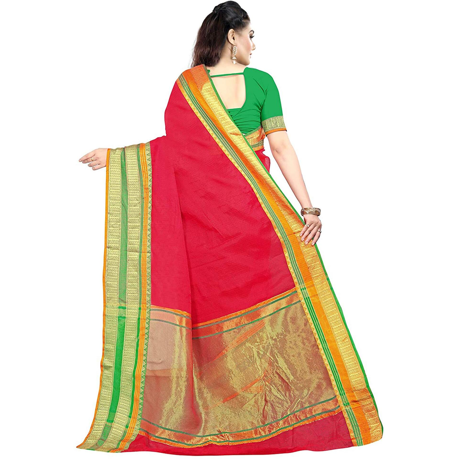 SWORNOF Womens kota doria Cotton SAREE (SW121_Red)