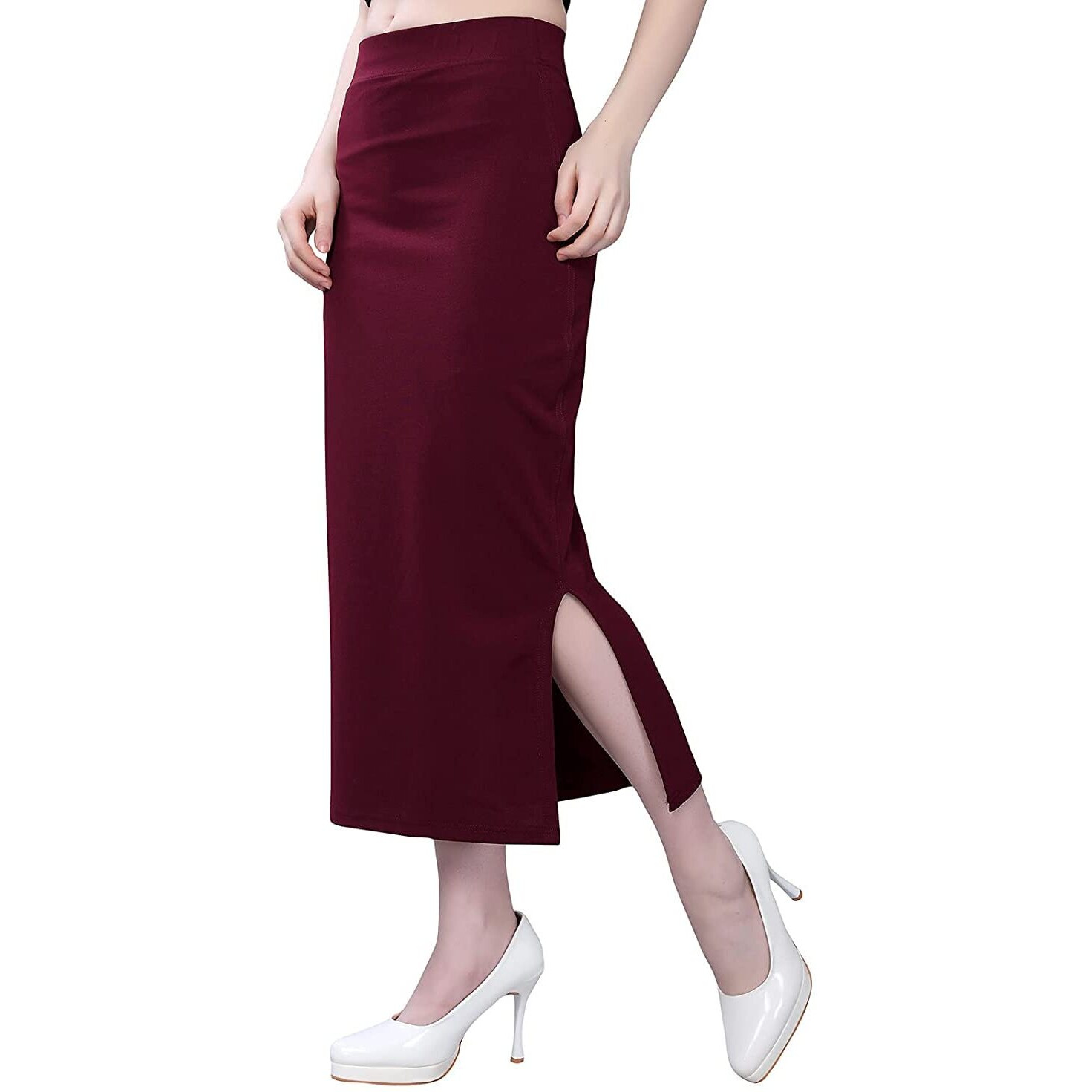 Jinax Slim Sari Shapewear,Petticoat,Skirts for Women, Cotton Blended Side Slits Shape Wear for Saree (M, Maroon)