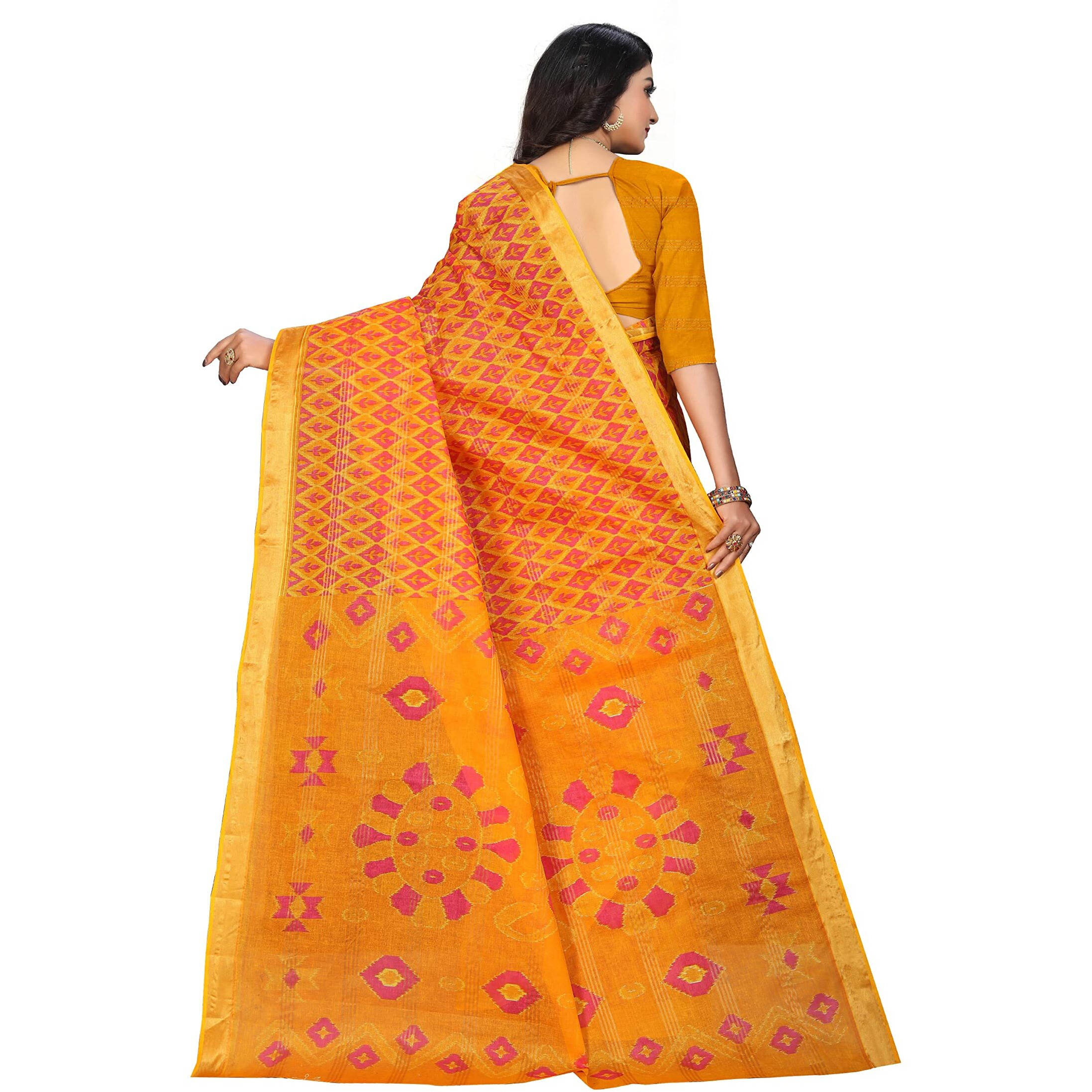 RATAN Pure Cotton Printed Mul Mul Saree for Women without Blouse Piece (BLR-2106_Yellow)