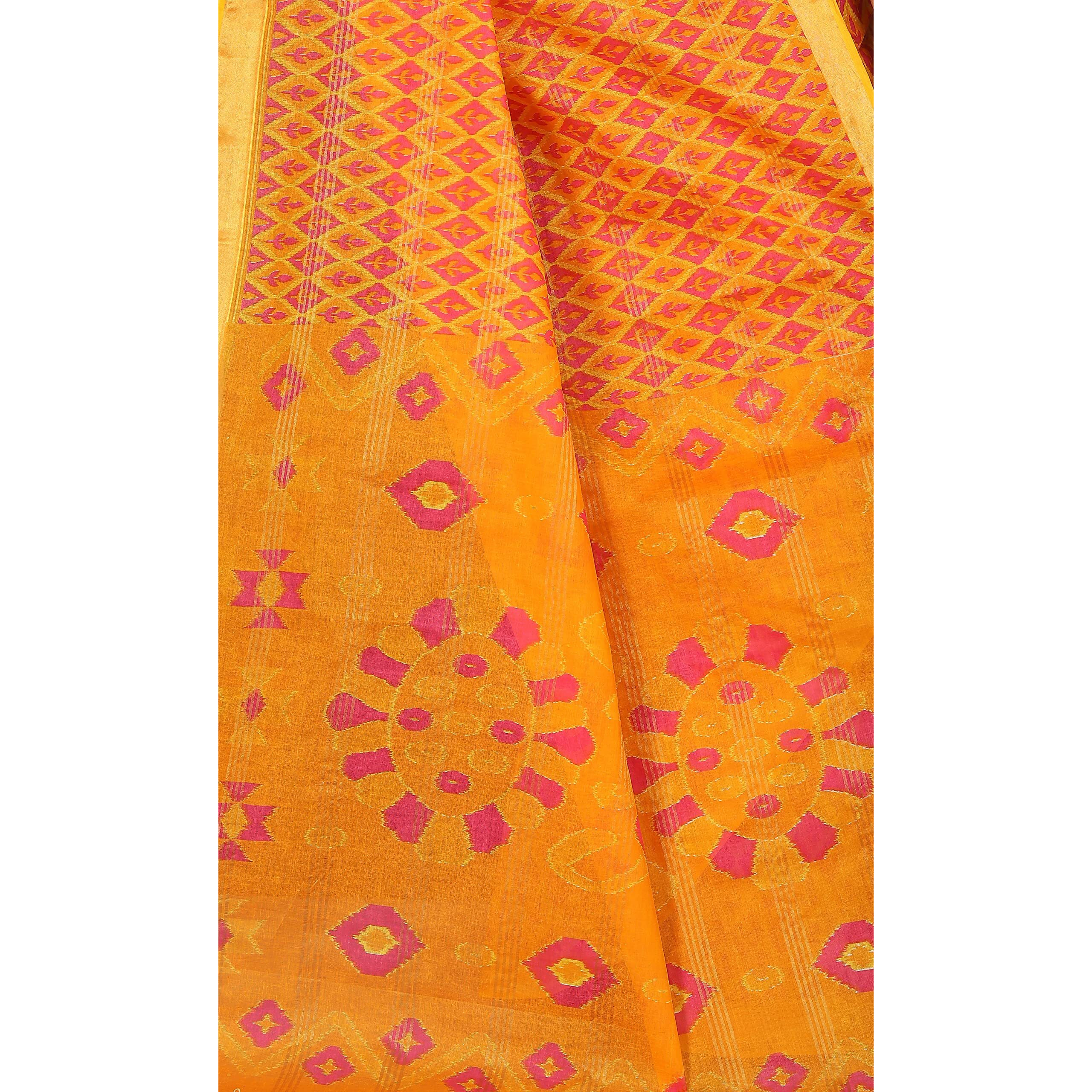 RATAN Pure Cotton Printed Mul Mul Saree for Women without Blouse Piece (BLR-2106_Yellow)