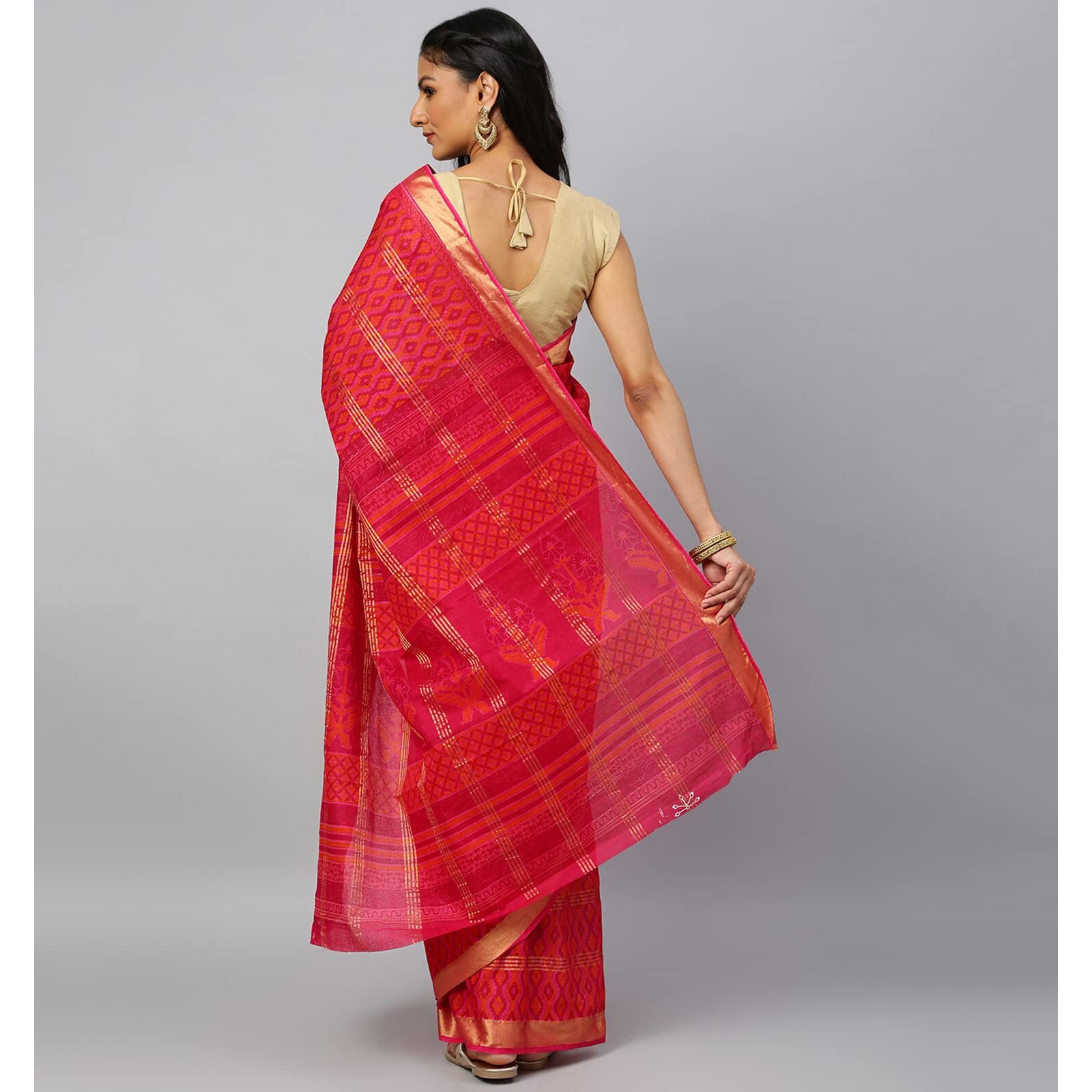 RATAN Pure Cotton Printed Mul Mul Saree for Women without Blouse Piece (BLR-2102_Red)