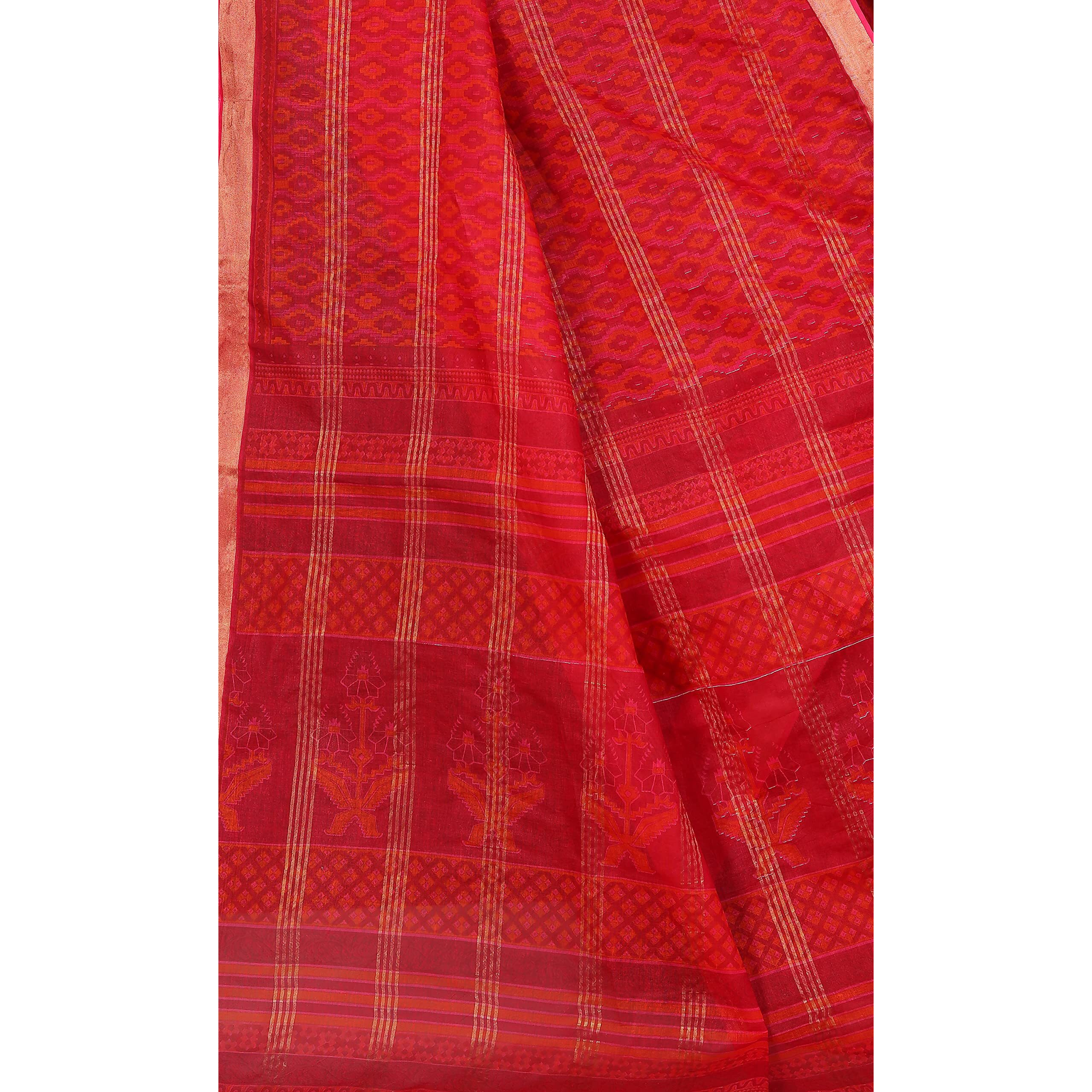 RATAN Pure Cotton Printed Mul Mul Saree for Women without Blouse Piece (BLR-2102_Red)