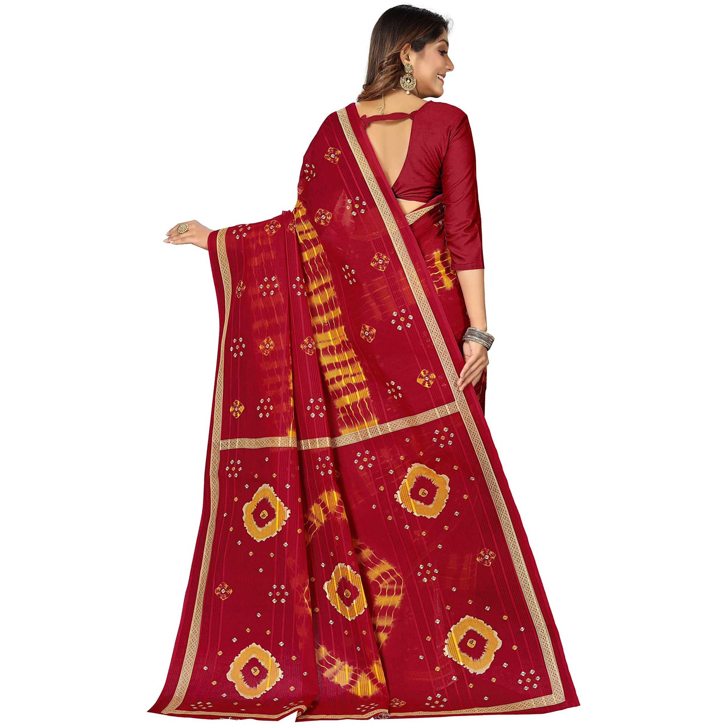 Ratan Womens Plain Cotton Saree Without Blouse Piece (Hrt-5709_Red)