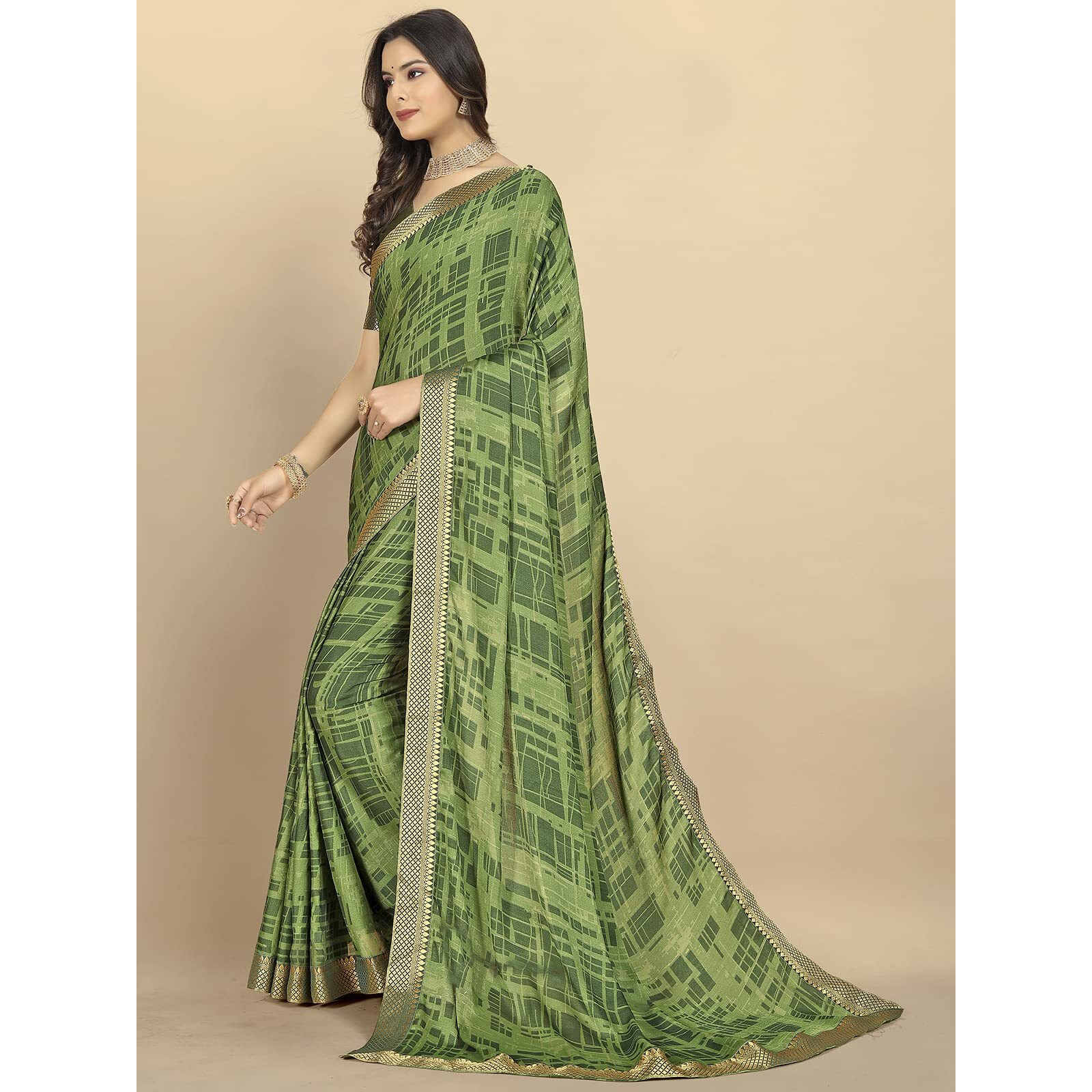 rangita Women Abstract Printed Moss Georgette Saree With Blouse Piece - Green (SIZE 5.5 MTR)