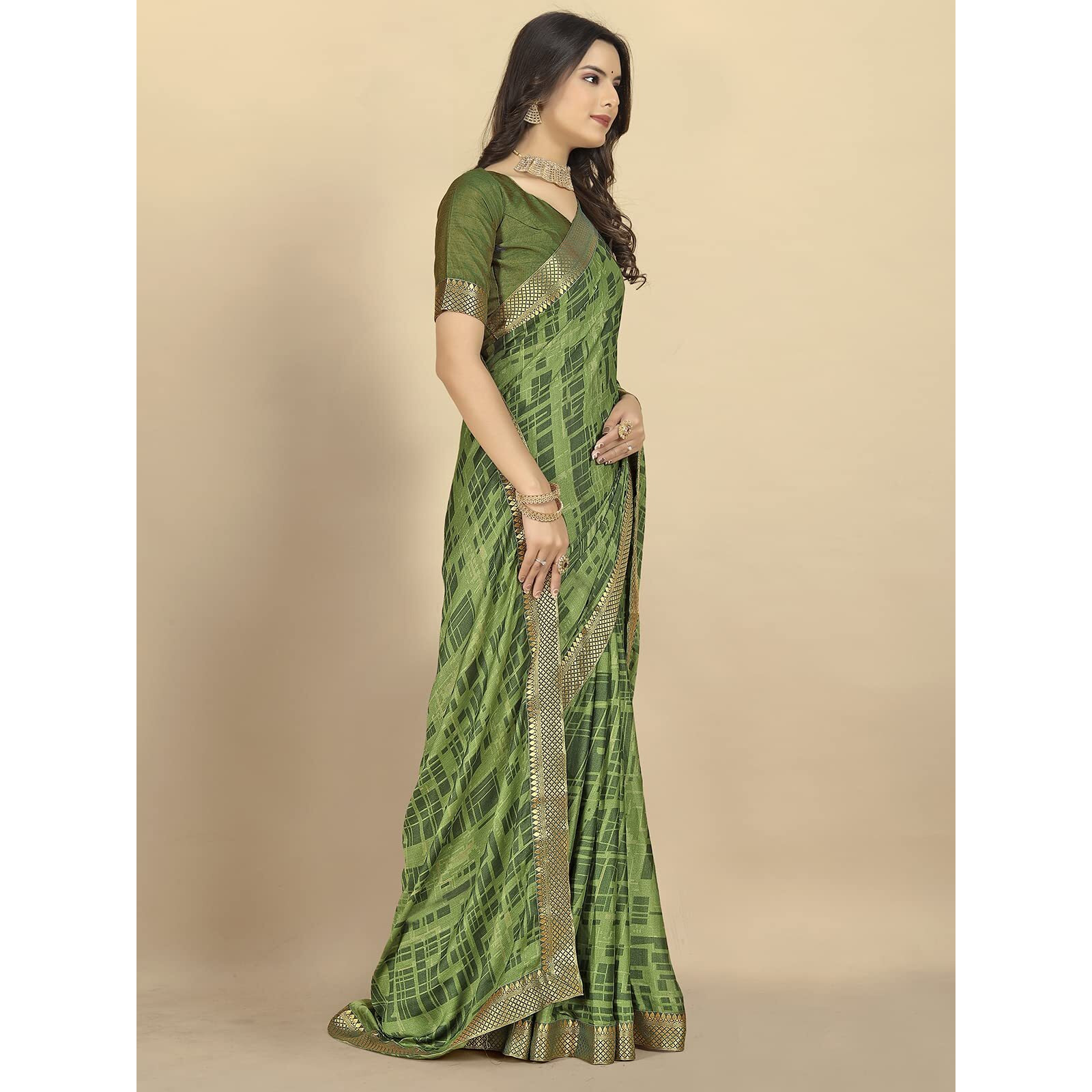 rangita Women Abstract Printed Moss Georgette Saree With Blouse Piece - Green (SIZE 5.5 MTR)