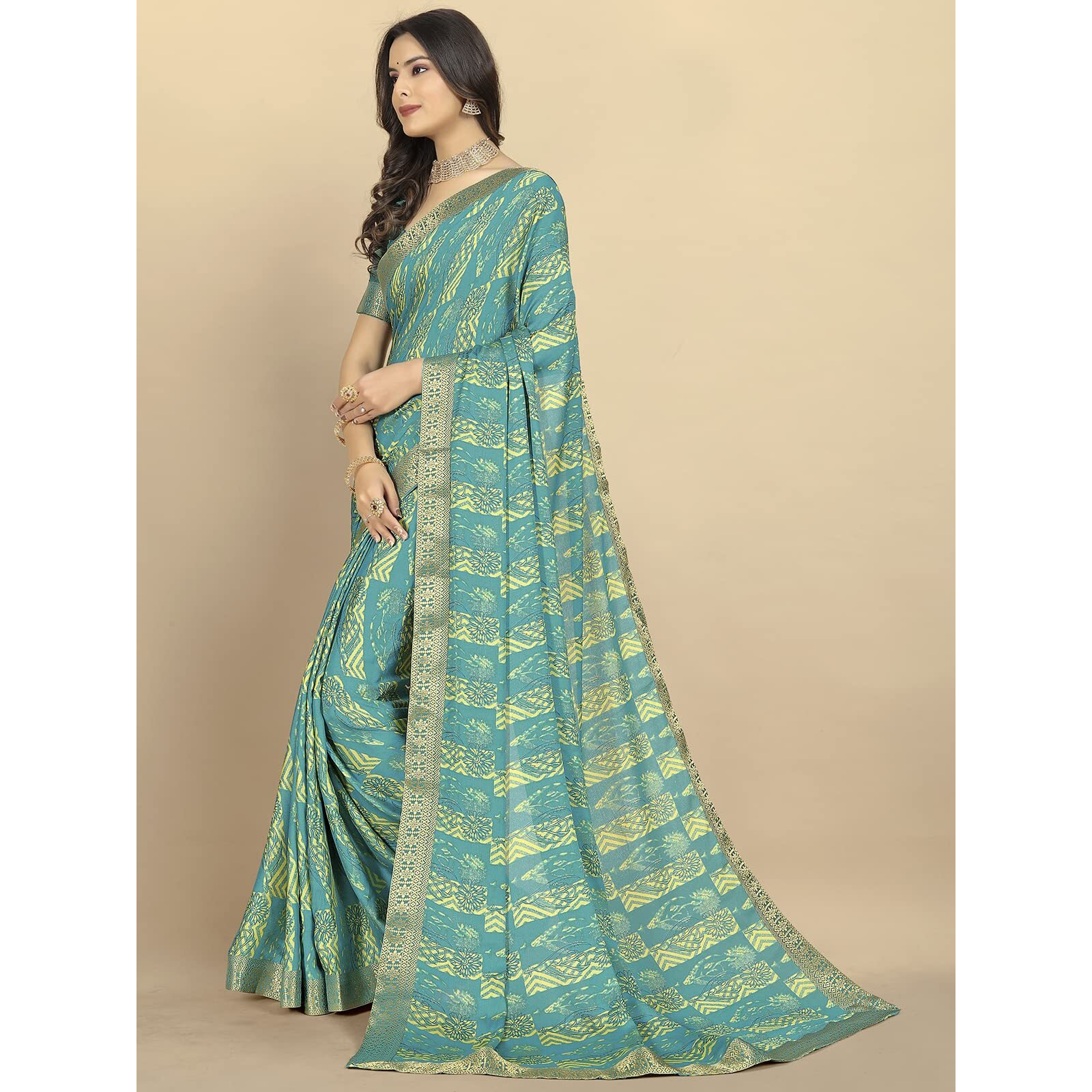 rangita Women Abstract Printed Moss Georgette Saree With Blouse Piece - Green (SIZE 5.5 MTR)