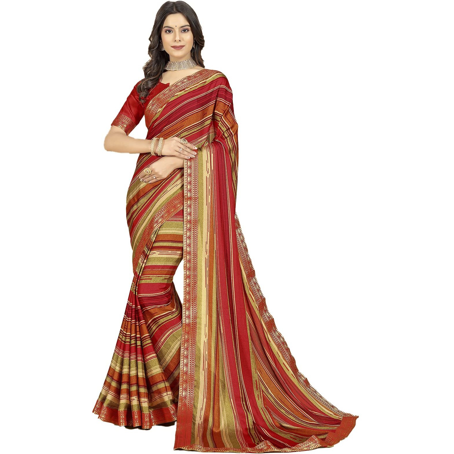 rangita Women Abstract Printed Moss Georgette Saree With Blouse Piece - Multicolor (SIZE 5.5 MTR)