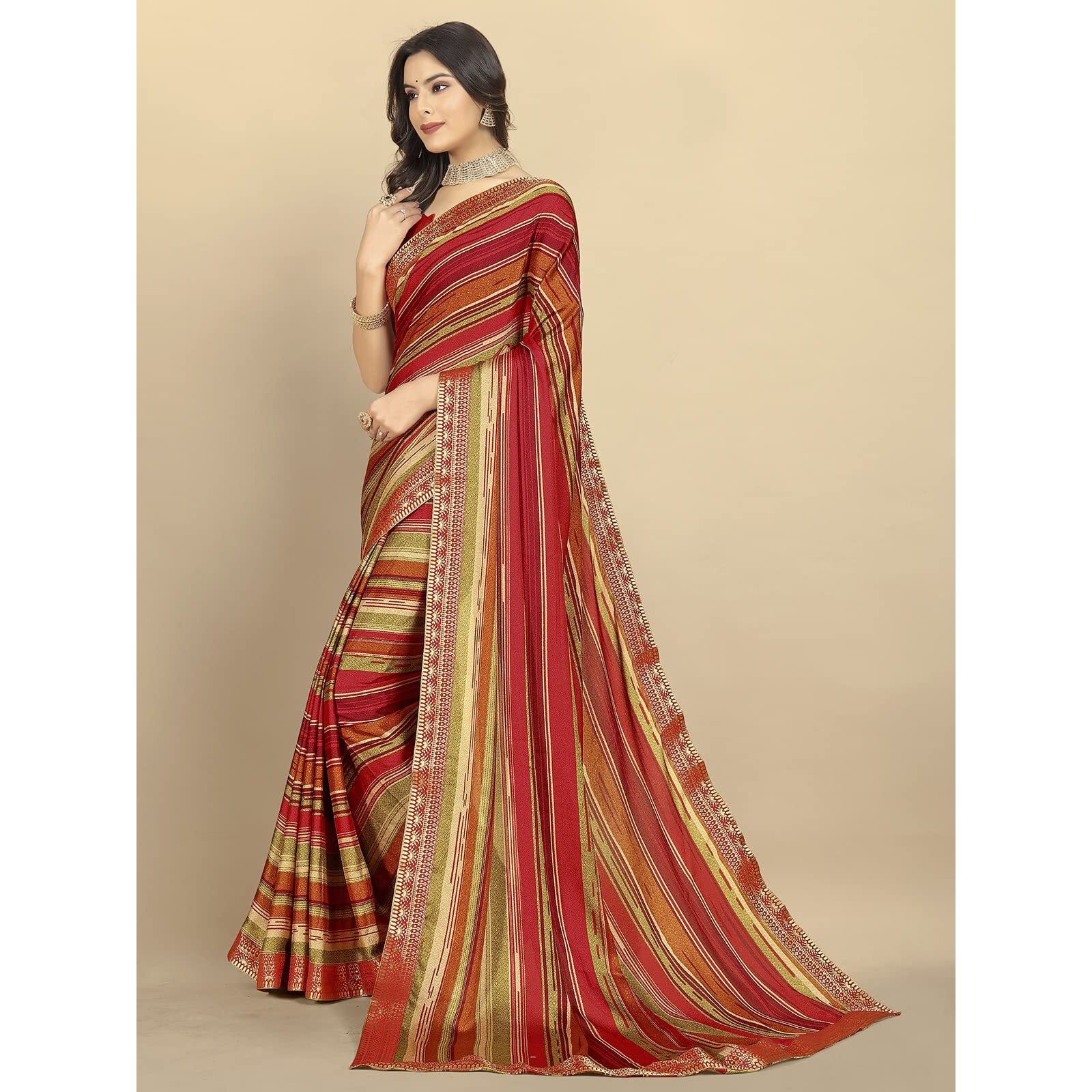 rangita Women Abstract Printed Moss Georgette Saree With Blouse Piece - Multicolor (SIZE 5.5 MTR)