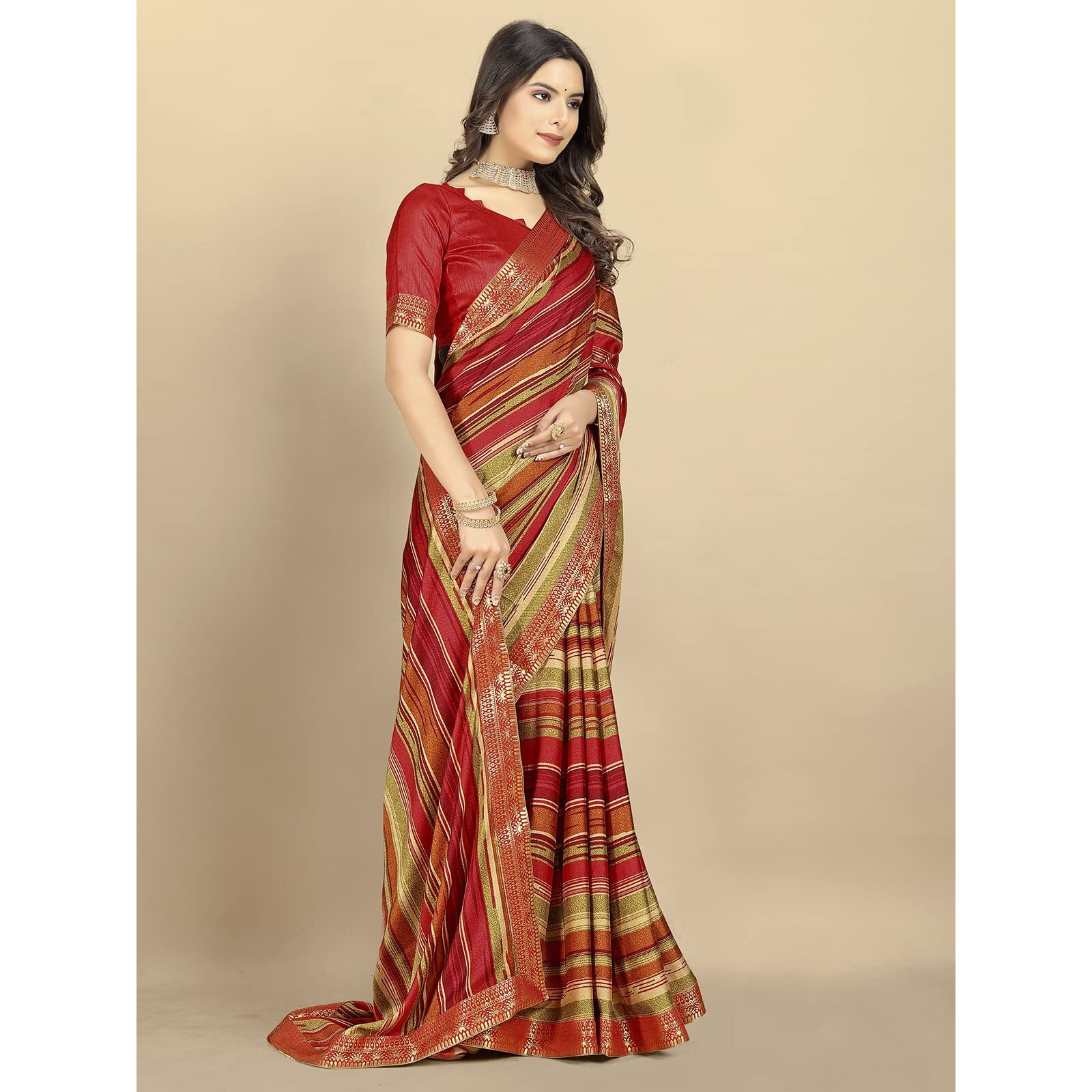 rangita Women Abstract Printed Moss Georgette Saree With Blouse Piece - Multicolor (SIZE 5.5 MTR)