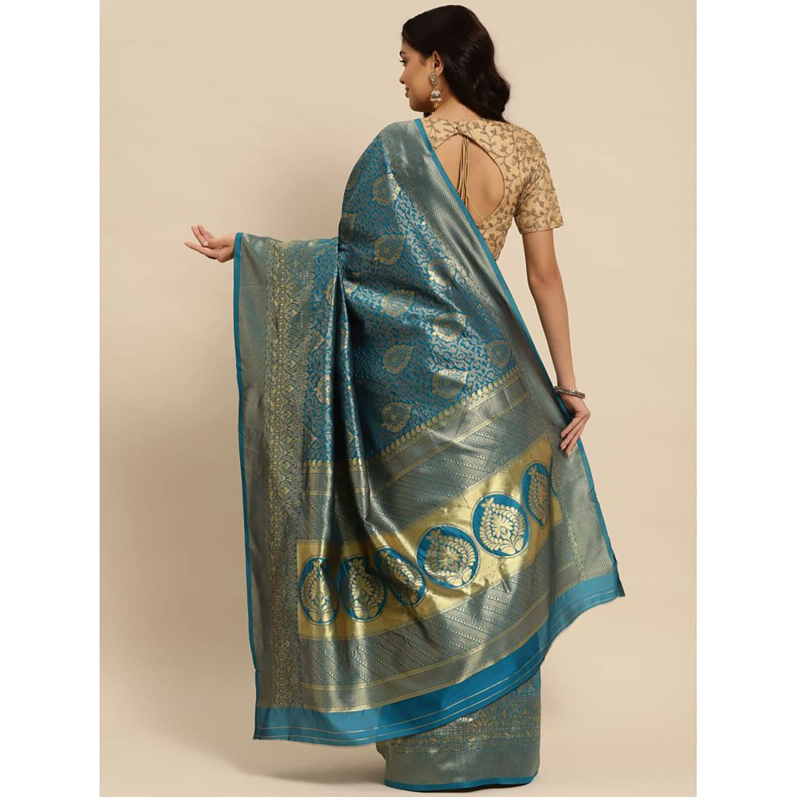 rangita Women Banarasi Silk Jacquard Saree With Blouse Piece - Skyblue