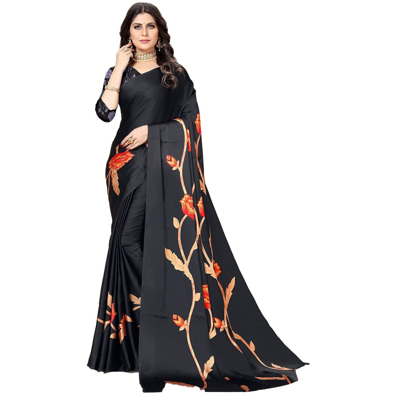 rangita Women Abstract Printed Crepe Saree With Blouse Piece - Black (SIZE 5.5 MTR)