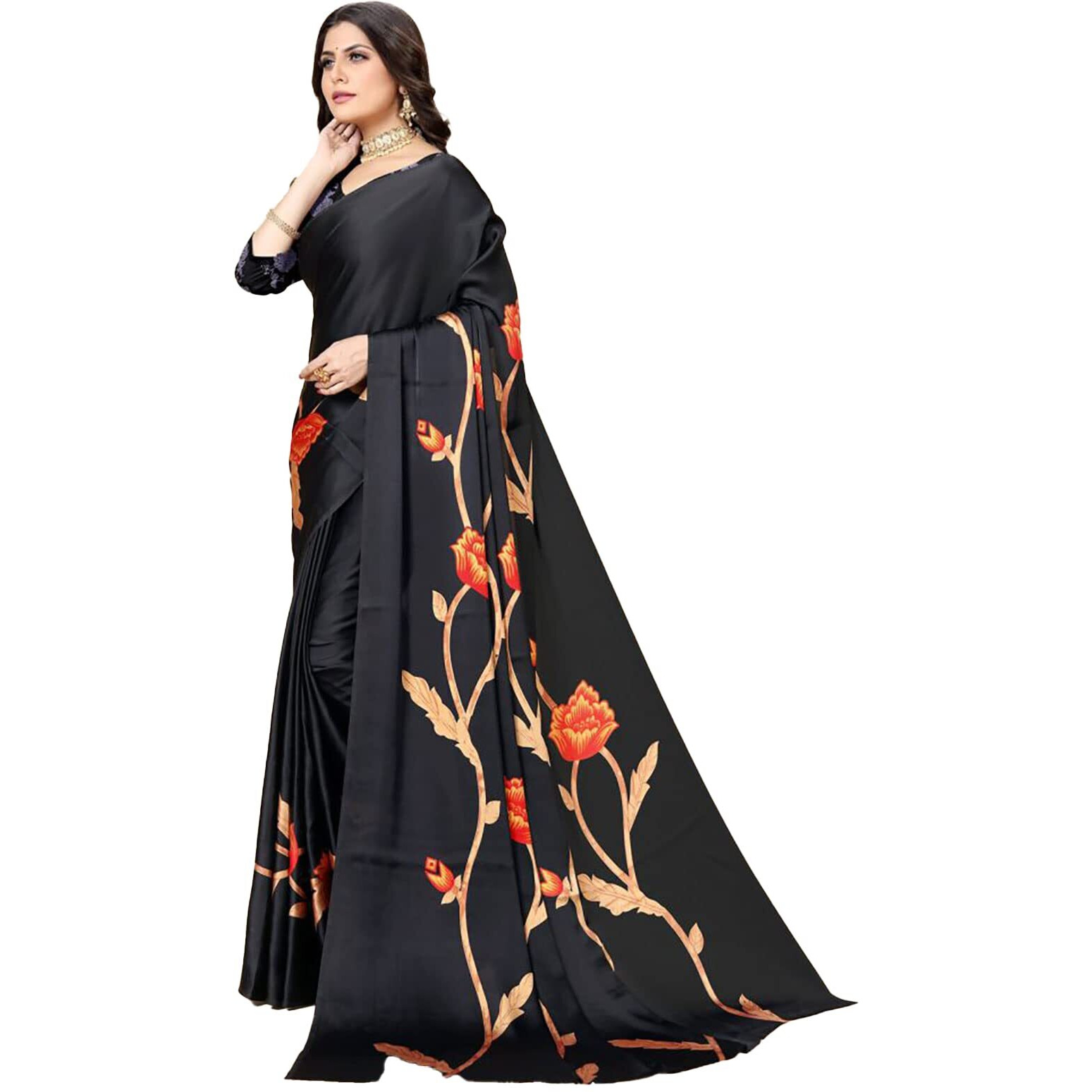 rangita Women Abstract Printed Crepe Saree With Blouse Piece - Black (SIZE 5.5 MTR)