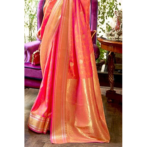 SWORNOF Womens Kanjivaram Soft Silk Saree Patola saree With Blouse Piece (ORANGE)