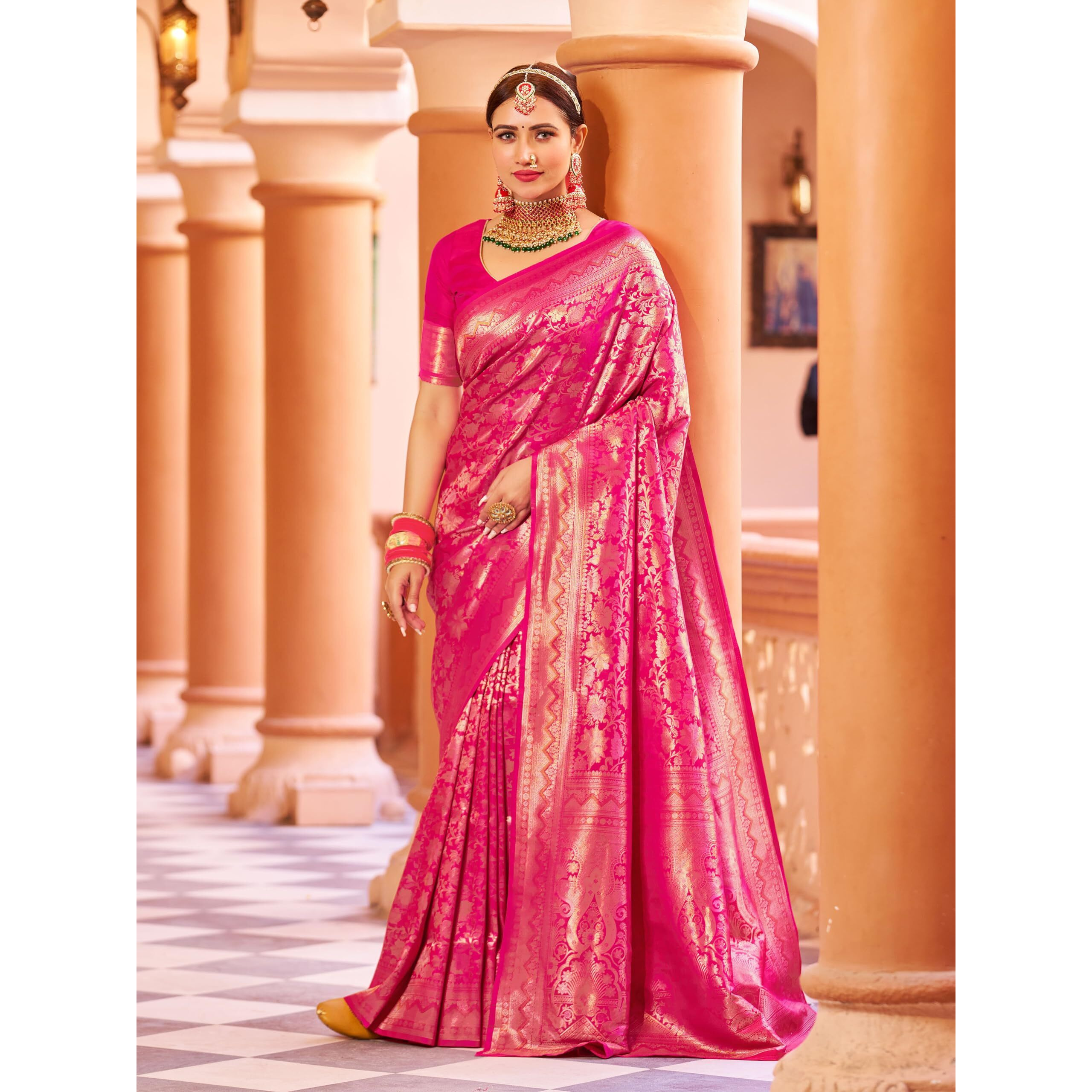 SWORNOF Womens Banarasi Patola Silk Blend Saree with Blouse Piece