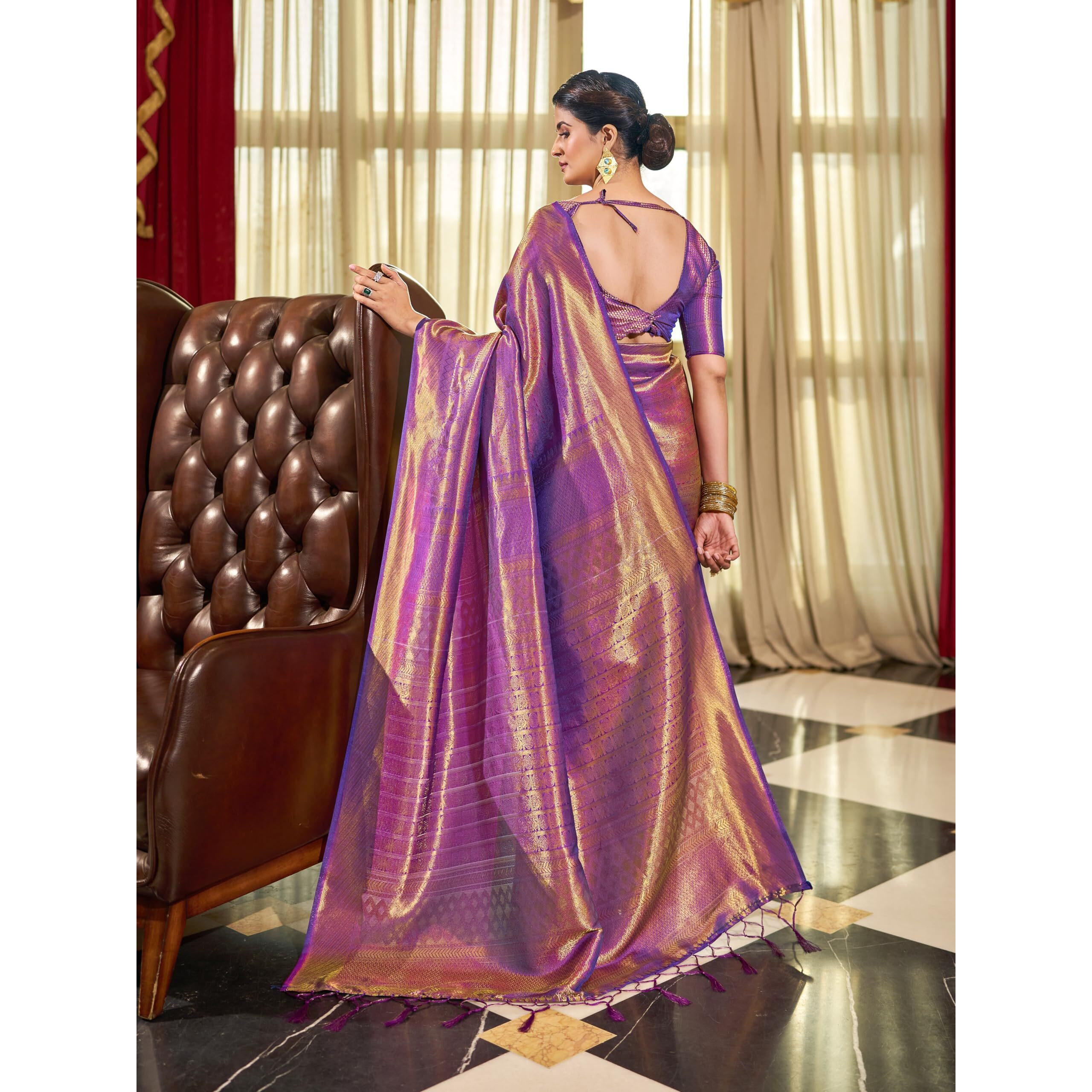 SWORNOF Womens Kanjivaram Banarasi Silk Saree Kanchipuram Patola saree (WINE)