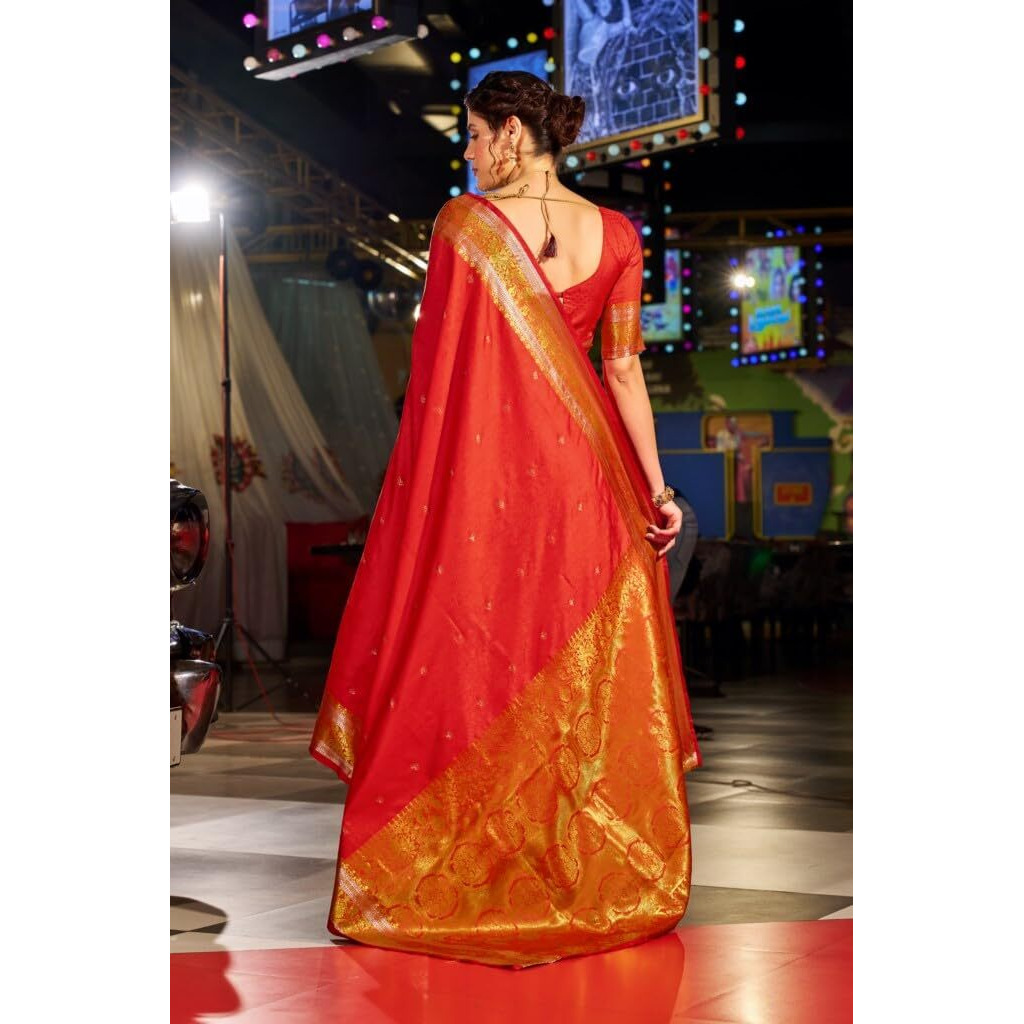 SWORNOF Womens Kanjivaram Soft Silk Saree Patola saree With Blouse Piece (RED)