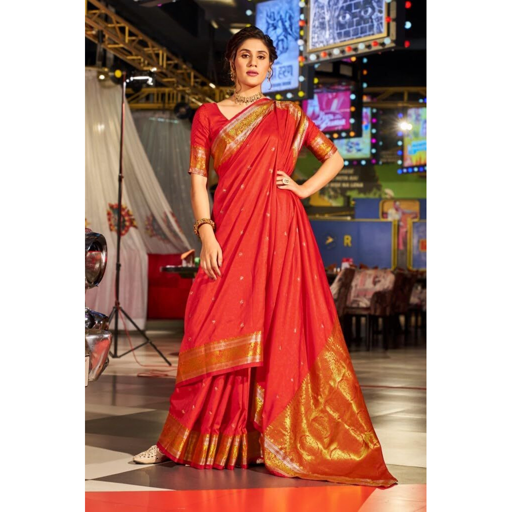 SWORNOF Womens Kanjivaram Soft Silk Saree Patola saree With Blouse Piece (RED)