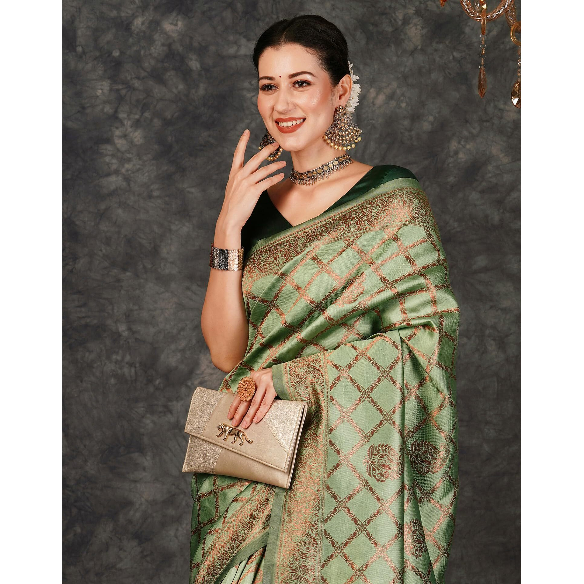 SIRIL Womens Banarasi Jacquard Soft Silk Kanjeevaram Saree With Unstitched Blouse Piece (3759S135A_Pista Green)