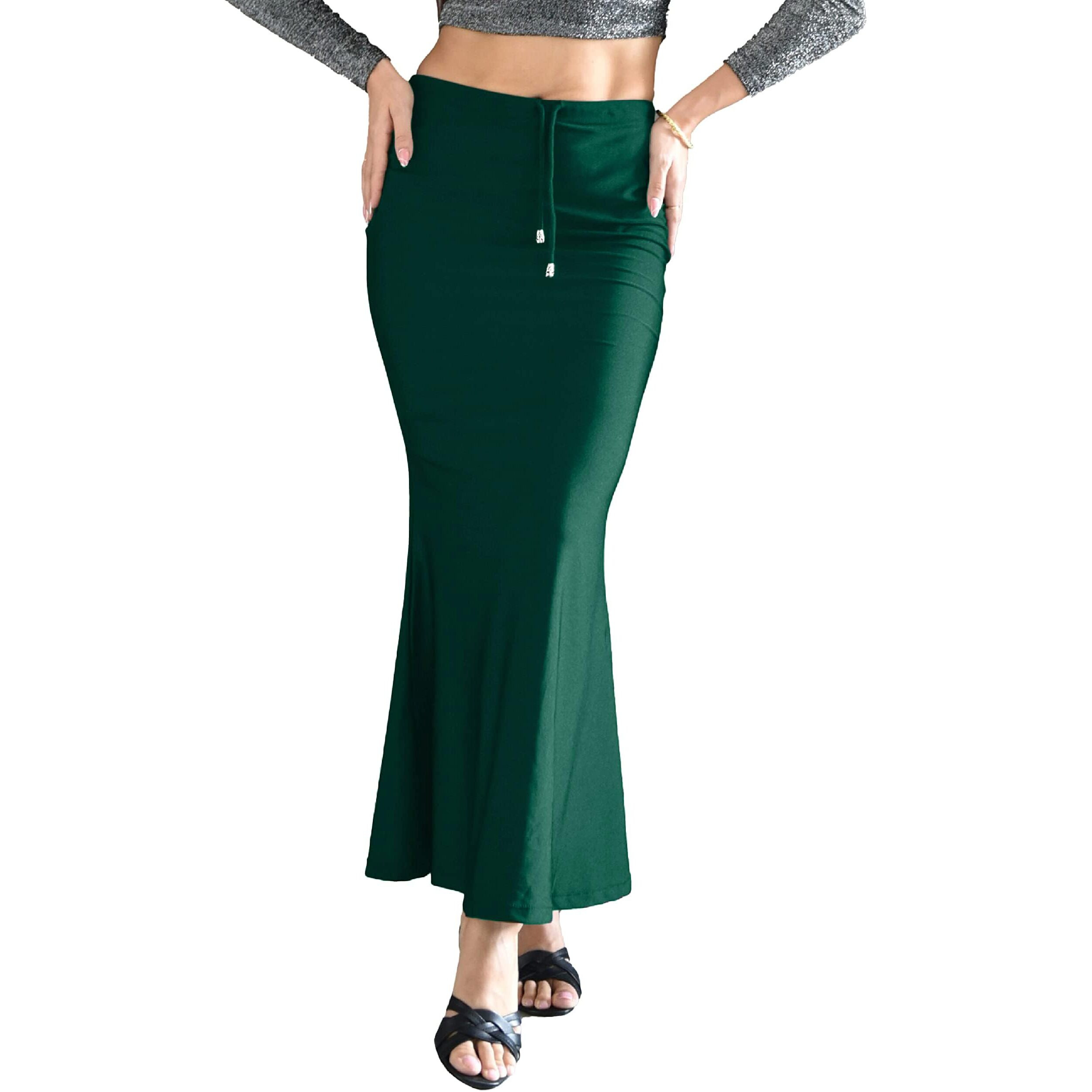 BUYONN Saree Shapewear for Women Saree Petticoat Shapewear for Saree, inskirt for Saree Shapewear, Peticote innerwear for Women Lycra Saree Shaper for saree (Medium Green-Fish cut)