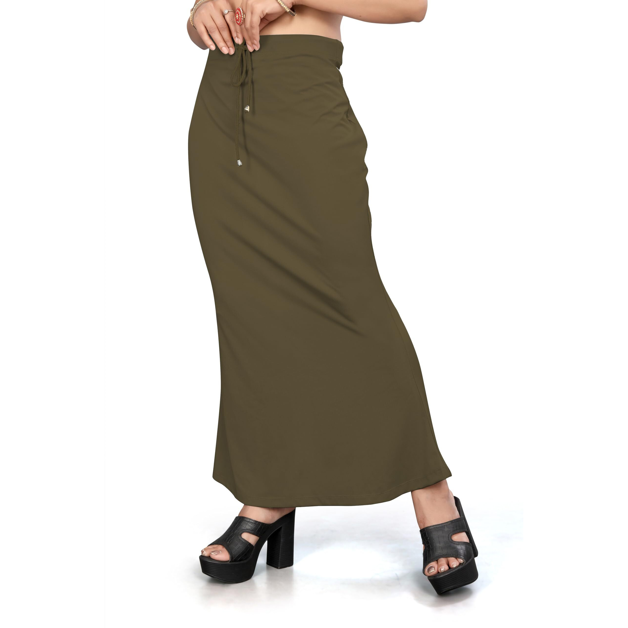 Yashika Present Lycra Saree Shapewear Petticoat for Women||Straight Fit Petticoat Saree Silhouette Shape Wear Dress for Saree|| AZ-YS-OG-Shaper Olive-L