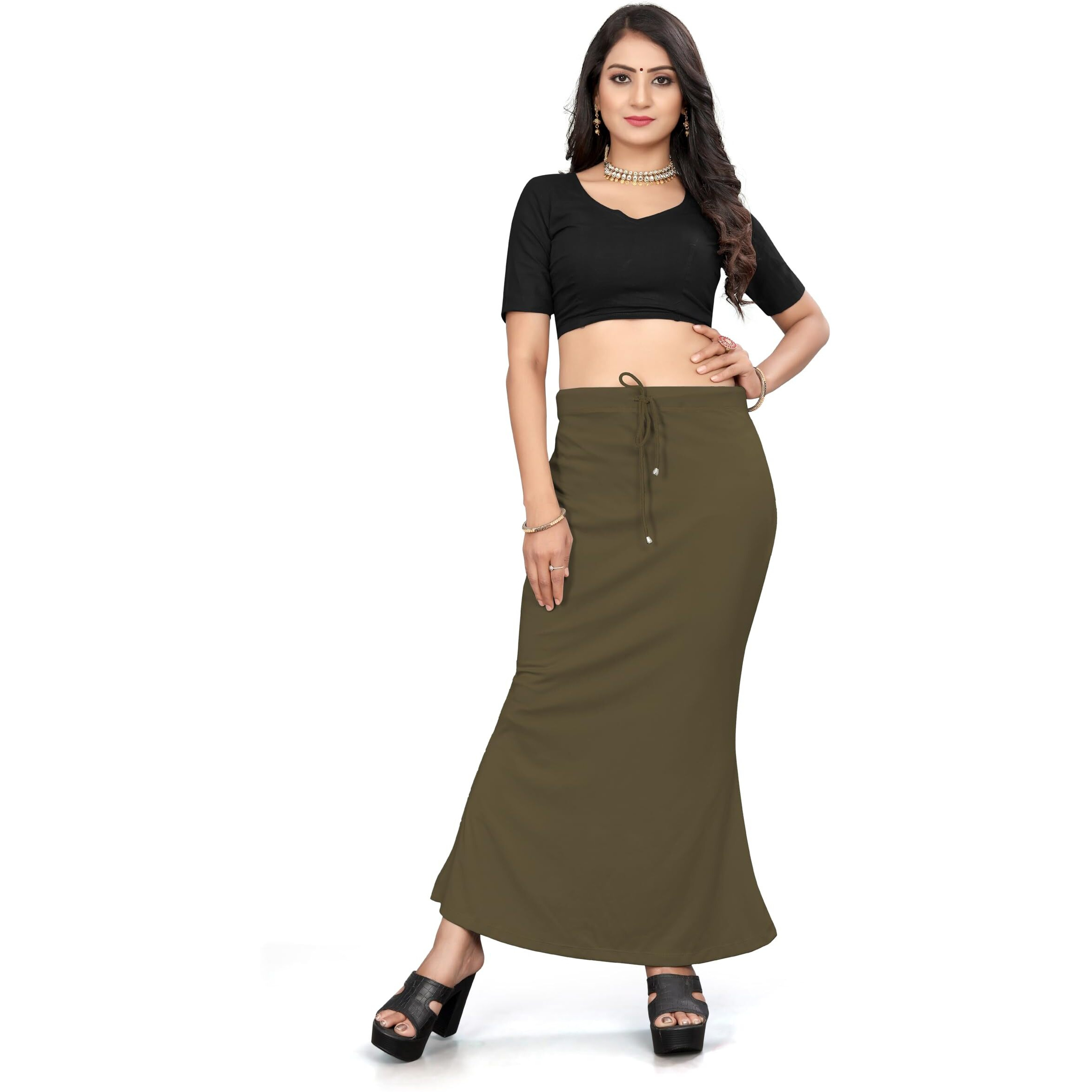 Yashika Present Lycra Saree Shapewear Petticoat for Women||Straight Fit Petticoat Saree Silhouette Shape Wear Dress for Saree|| AZ-YS-OG-Shaper Olive-L