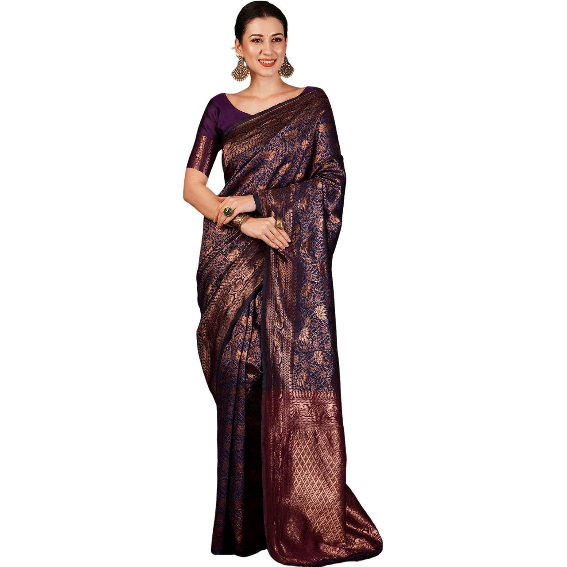 SIRIL Womens Banarasi Jacquard Soft Silk Kanjeevaram Saree With Unstitched Blouse Piece (3757S111A_Wine)