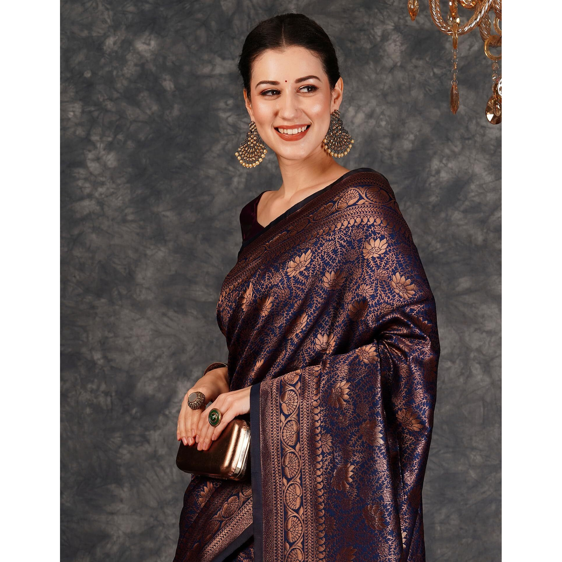 SIRIL Womens Banarasi Jacquard Soft Silk Kanjeevaram Saree With Unstitched Blouse Piece (3757S111A_Wine)