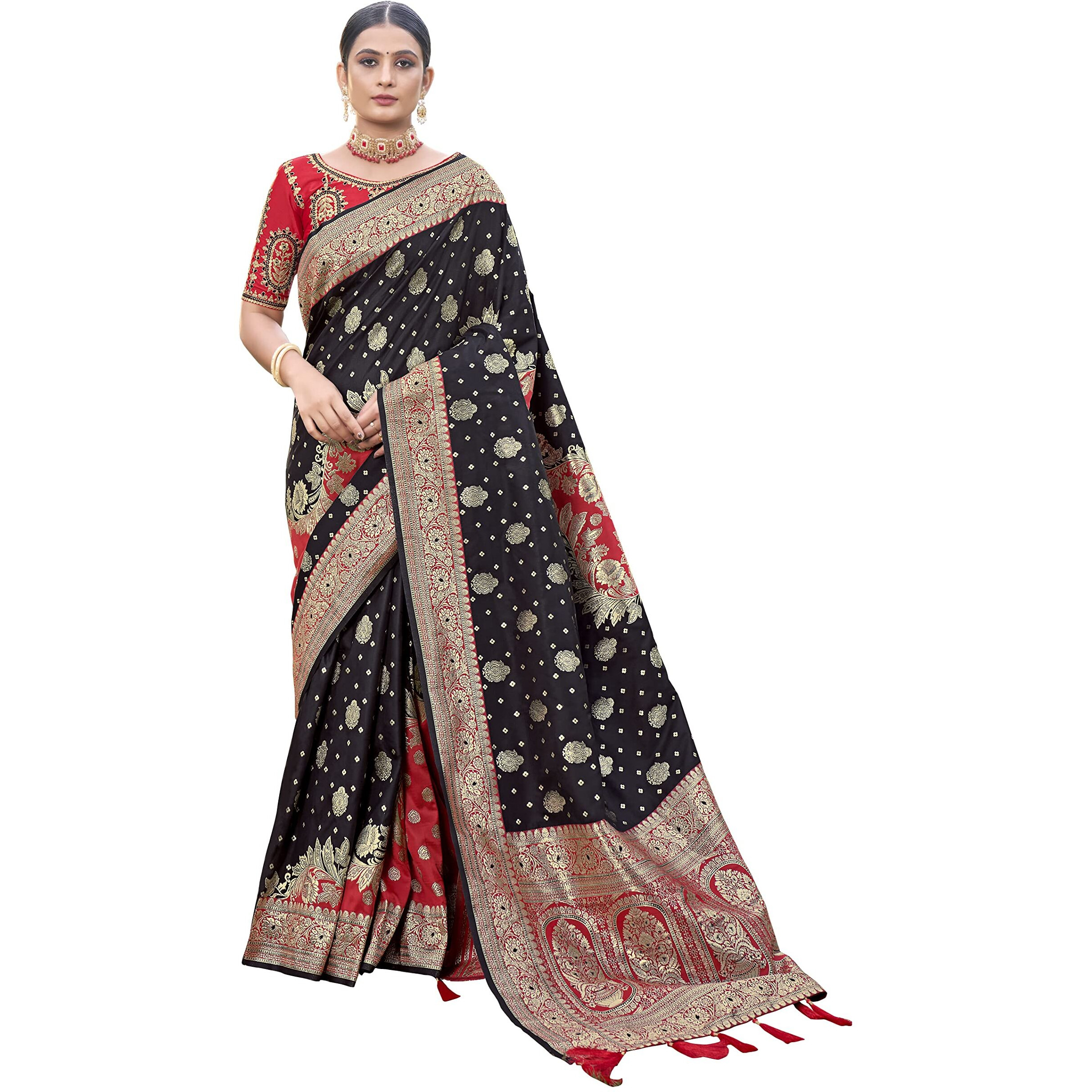 MANOHARI Most Trendy Banarasi Silk Woven Pattern Jacquard Saree for Women With Blouse Piece_MN1714