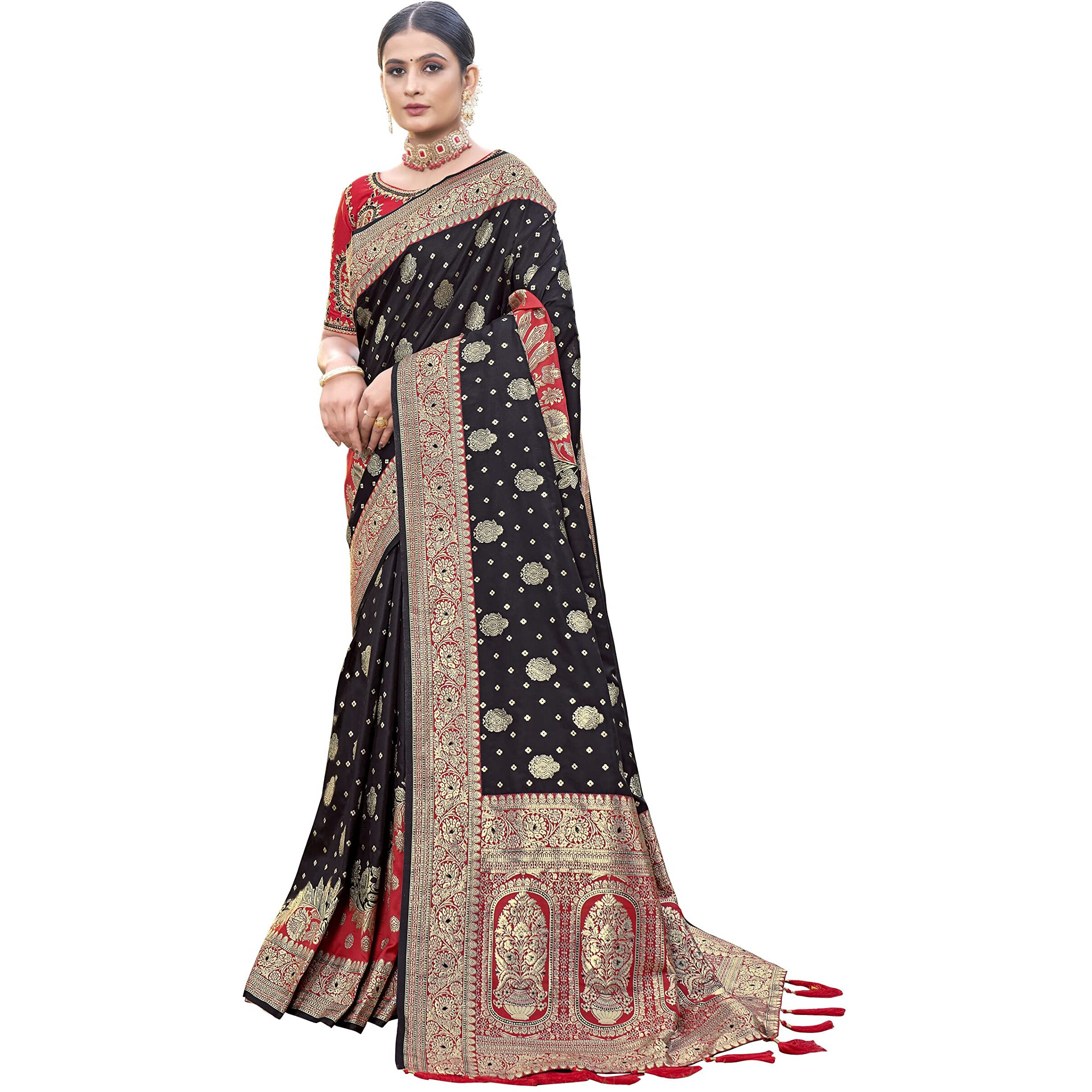 MANOHARI Most Trendy Banarasi Silk Woven Pattern Jacquard Saree for Women With Blouse Piece_MN1714